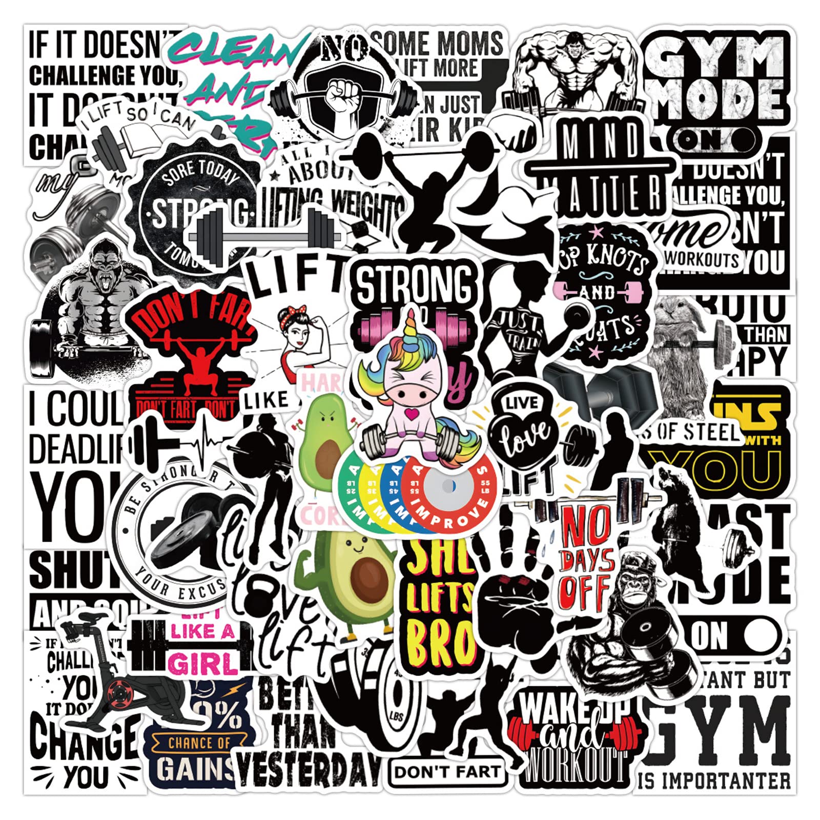 50PCS Gym Stickers for Fitness Planner & Workout Decals - Waterproof Vinyl Stickers for Laptops, Hydro Flasks, Water Bottles & Luggage - Perfect for Gym Enthusiasts & Fitness Tracking