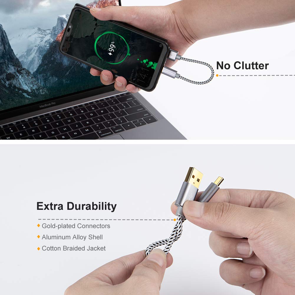 3-in-1 Charging Cable Bundle: 2 Pack 6 Inch USB C Fast Charging Cables + 1 Pack 0.5ft Lightning to USB Sync Cable for iPhone & Android - Perfect for Travel, Car, Office & Home Charging