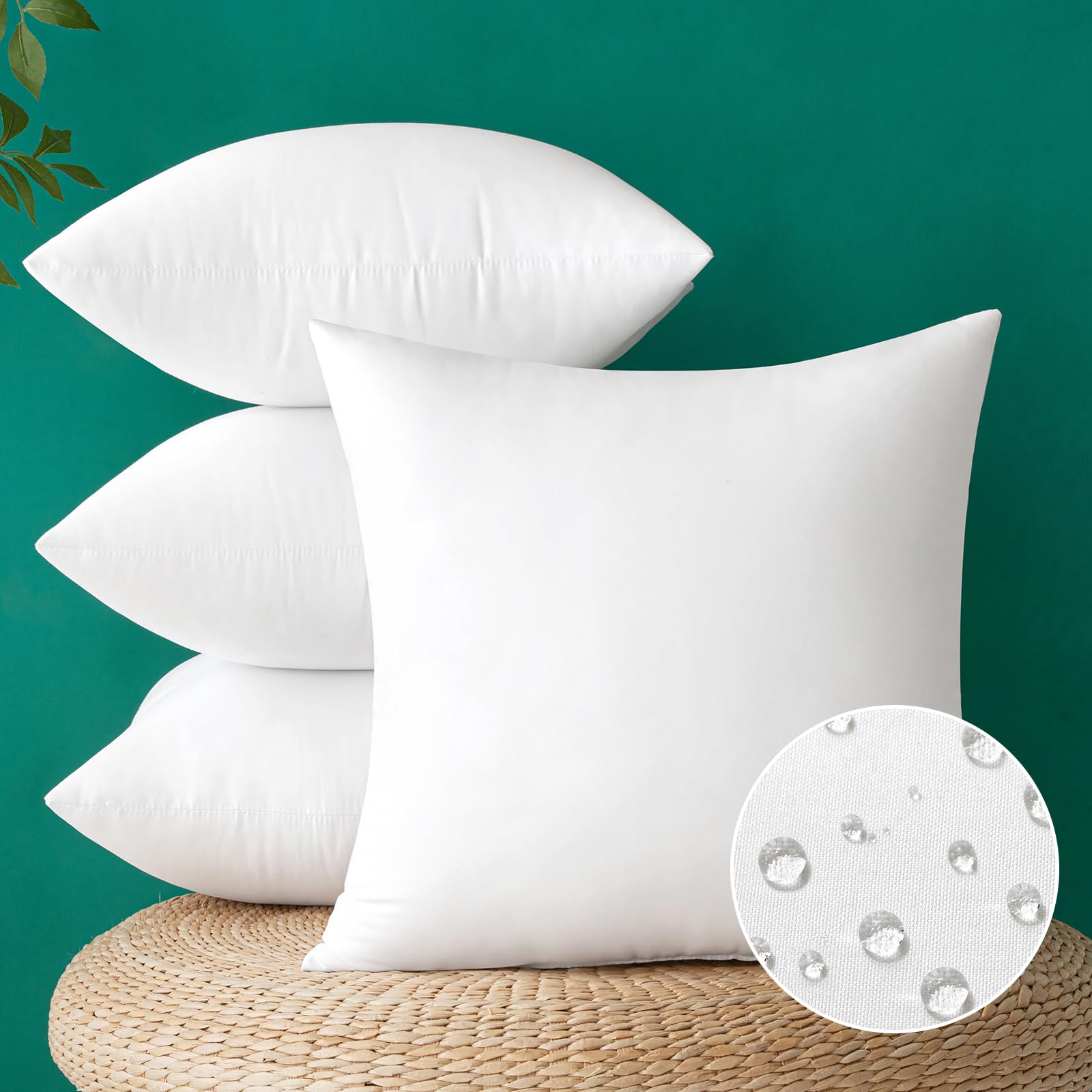 MIULEE 4-Pack 18x18 Inch Waterproof Outdoor Pillow Inserts - Square Decorative Throw Pillow Cushion for Patio Sofa, Garden Furniture & Outdoor Lounge (Perfect for Poolside, Deck & Backyard Relaxation)