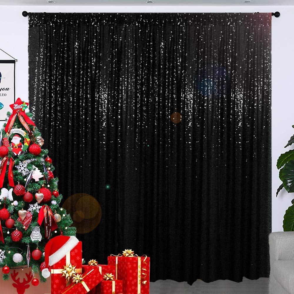 10ftx10ft Sequin Curtain Backdrop - Sparkling Party, Wedding & Photo Booth Decor - Glittery Sequin & Shimmer Backdrop for Events (Black)
