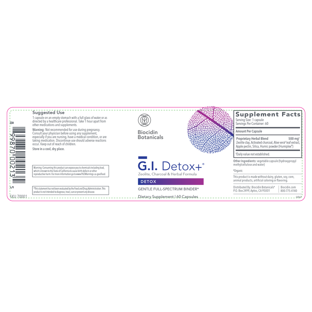 Biocidin Botanicals G.I. Detox™ Supplement - 60 Capsules for Digestive Support & Toxin Removal | Gut Health Cleanse for Daily Wellness & Detox Routine
