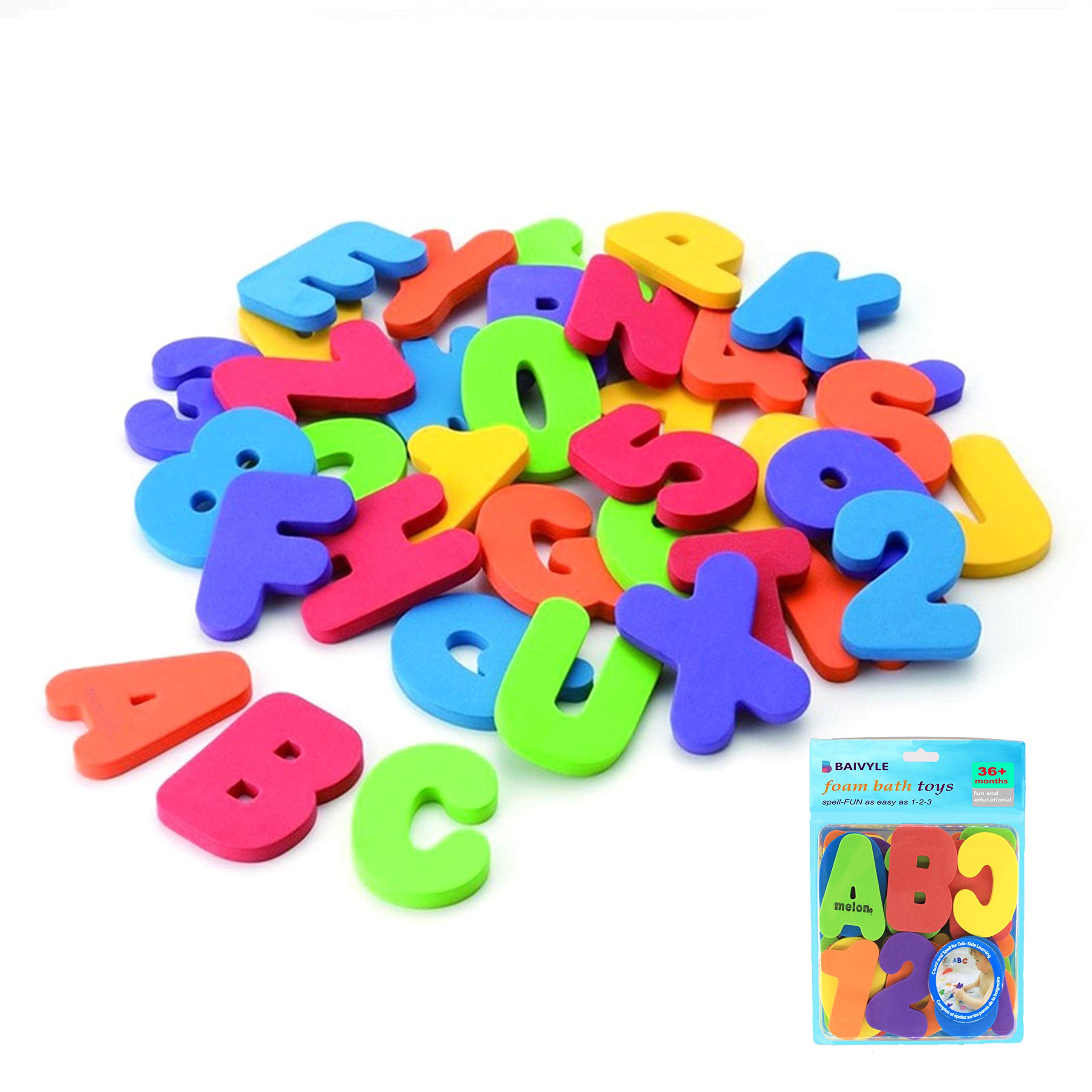 BAIVYLE 36-Piece Baby Bath Toys - Floating Foam Alphabet Letters & Numbers Set for Toddlers & Kids - Educational ABC Learning Toys for Bathtub Fun - Easy Cleanup & Drip Dry - Perfect for Sensory Play, Early Learning & Bath Time Entertainment