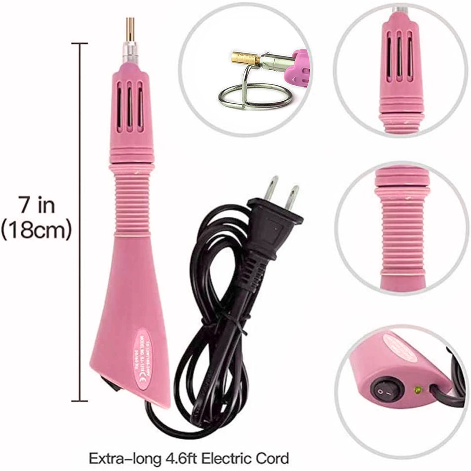 Professional 7-in-1 Hotfix Rhinestone Applicator Kit with 7 Size Tips & Stand - DIY Iron-on Crystal Gem Tool for Clothing, Shoes, Bags & Crafts (Pink) - Perfect for Fashion Design, Costume Making & Home Decor Projects