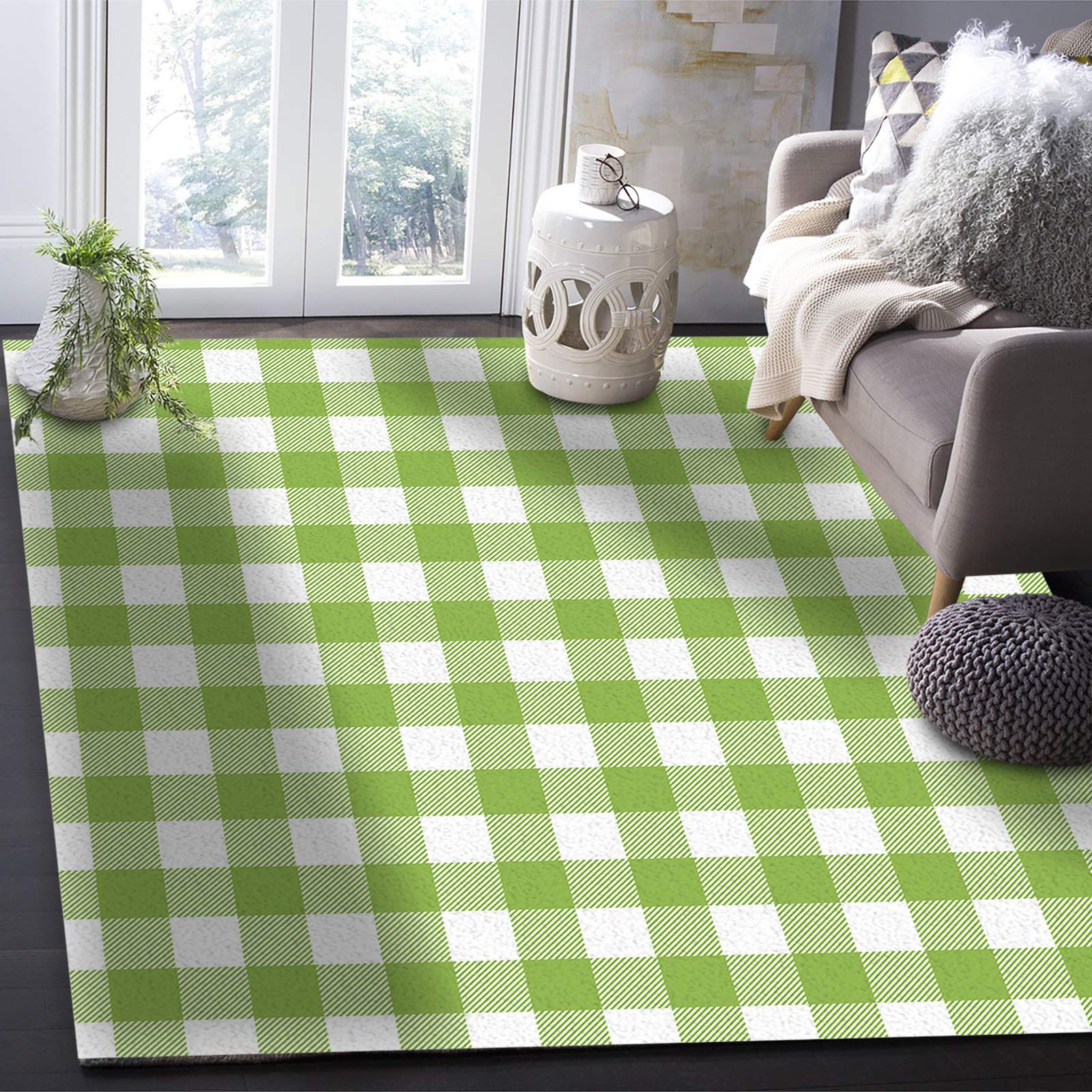 Savannan Easter Area Rug | St. Patrick's Day Light Green Plaid Buffalo Check Non-Slip Indoor Runner Rug | 5'x7' Rectangle Floor Carpet for Bedroom, Living Room, Playroom, Porch | Holiday Home Decor & Seasonal Celebration Rug