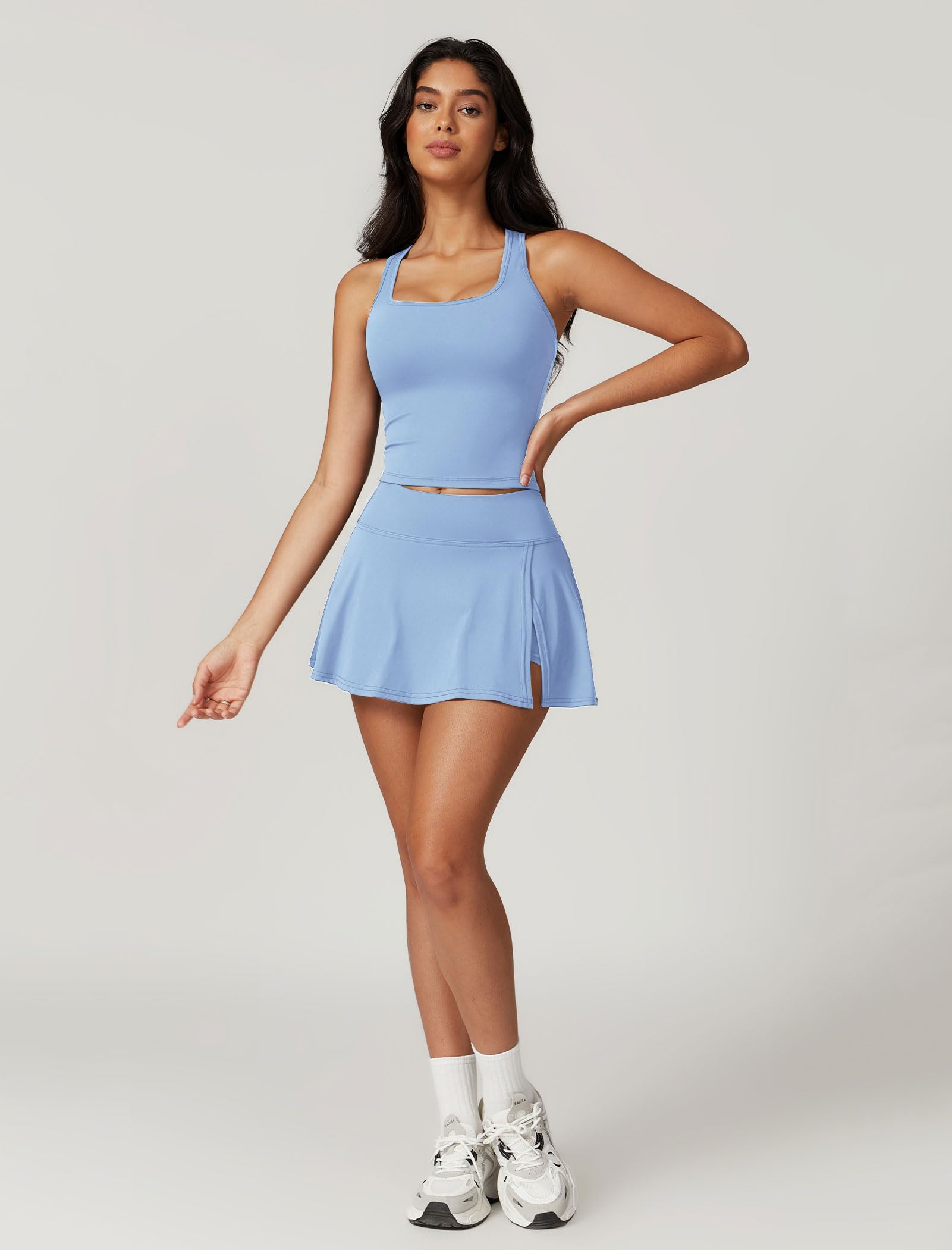 ABOCIW Women's 2-Piece Tennis Dress Set - Racerback Workout Crop Top & Side Slit Mini Skirt - Breathable Golf & Tennis Outfits for Women - Perfect for Court Sports, Gym Workouts & Casual Wear