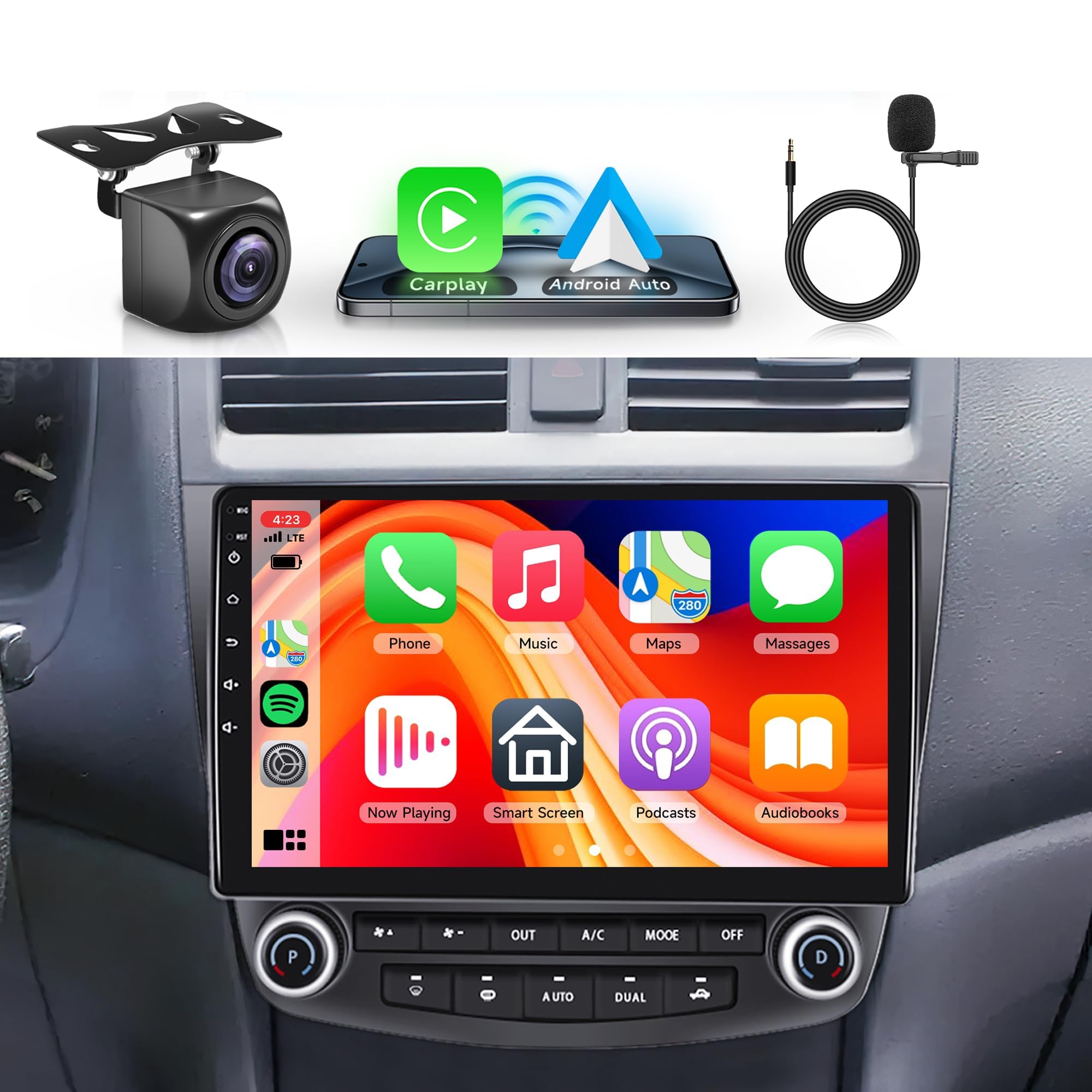 Rimoody 10'' Android Car Stereo for Honda Accord 2003-2007 - Apple CarPlay & Android Auto, Bluetooth GPS WiFi FM, Touch Screen with Mirror Link, RCA USB & Backup Camera - Perfect for Commuting & Road Trips