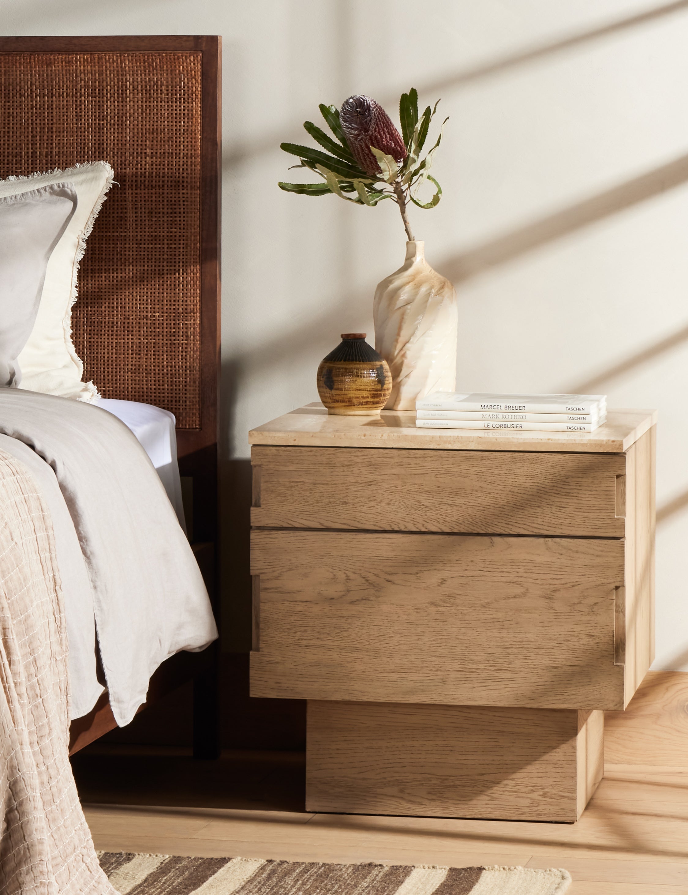 Modern Brecken Nightstand with Drawer - Wooden Bedside Table for Bedroom, Living Room & Guest Room - Stylish Storage Cabinet with Shelf