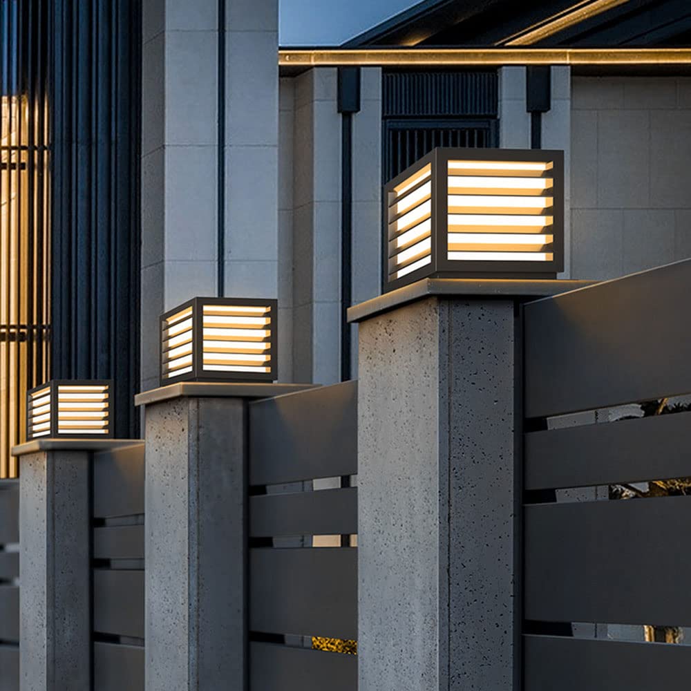 Waterproof Modern Outdoor Post Lights - Square Patio Pillar Lights for Deck, Villa & Garden - Durable Electric Wall Lamp for Household & Doorpost Lighting - Perfect for Backyard, Pathway & Landscape Illumination
