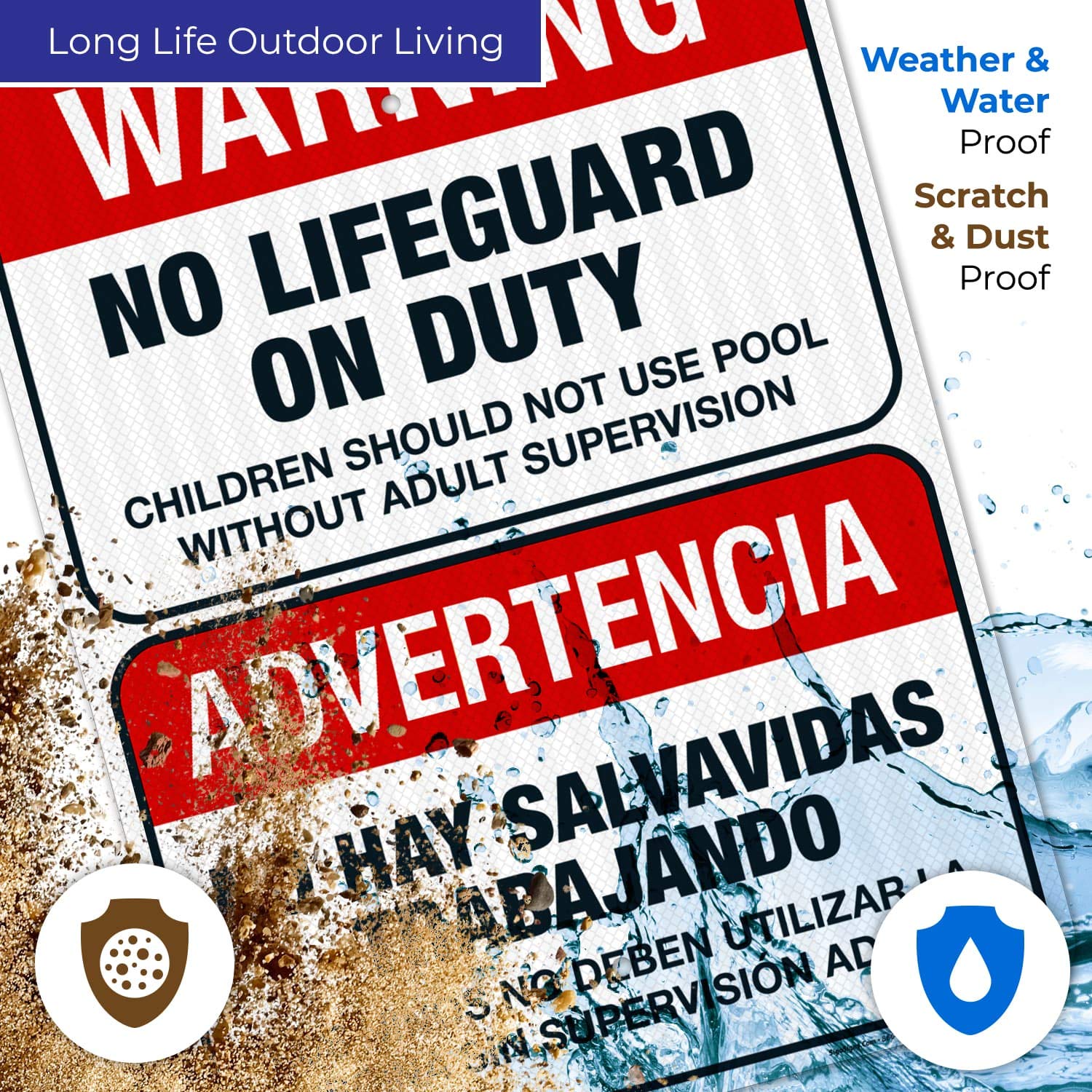 Bilingual No Lifeguard On Duty Sign - Spanish/English 18x24 Inch | 3M EGP Reflective .080 Aluminum | Fade Resistant & Easy Mounting | Indoor/Outdoor Safety Sign | Made in USA | Perfect for Pools, Beaches & Water Parks