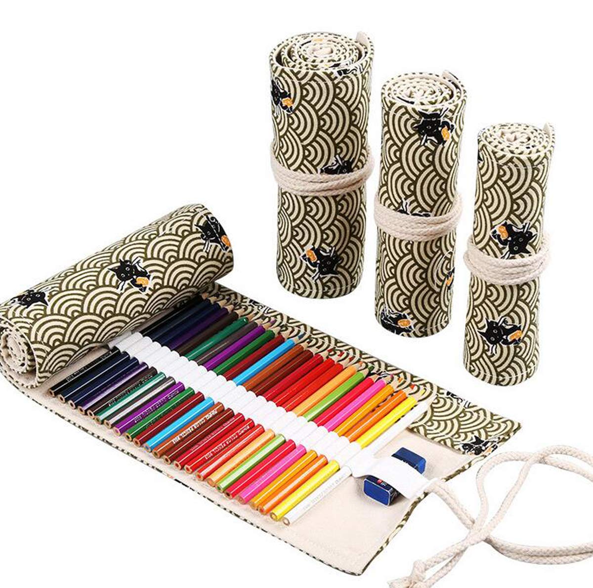 Snadulor 72-Slot Canvas Pencil Wrap - Portable Travel Pencil Case Organizer for Artists, Students & Adults - Perfect for Coloring Books, Sketching & Outdoor Art (Cloud Design)