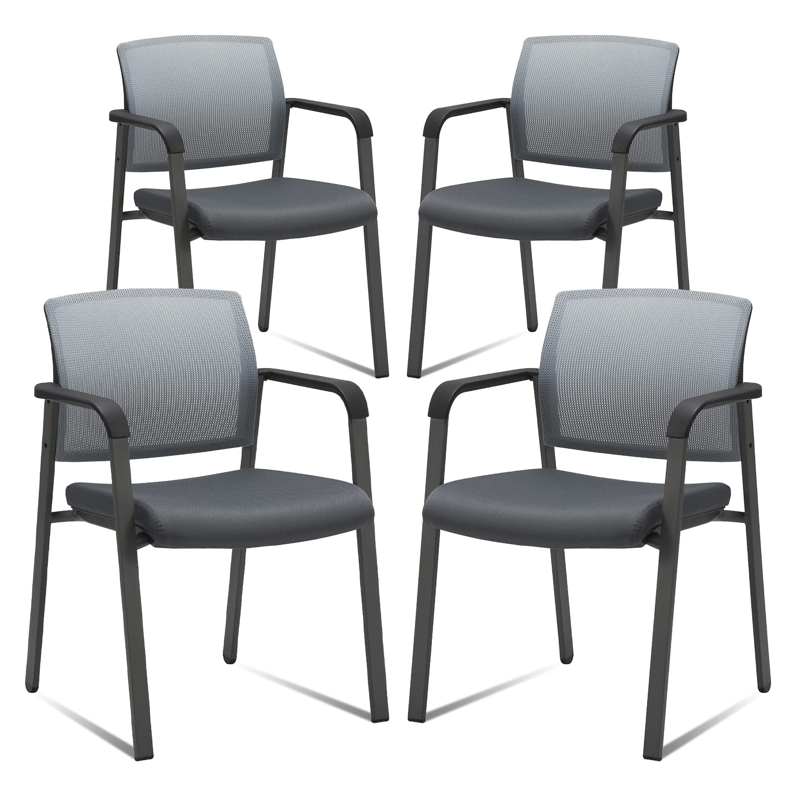 CLATINA Ergonomic Mesh Office Chair with Fabric Seat & Lumbar Support - Stackable Conference Chairs for School, Church, Guest Reception (Set of 4, Gray) - Perfect for Home Office, Conference Rooms & Waiting Areas