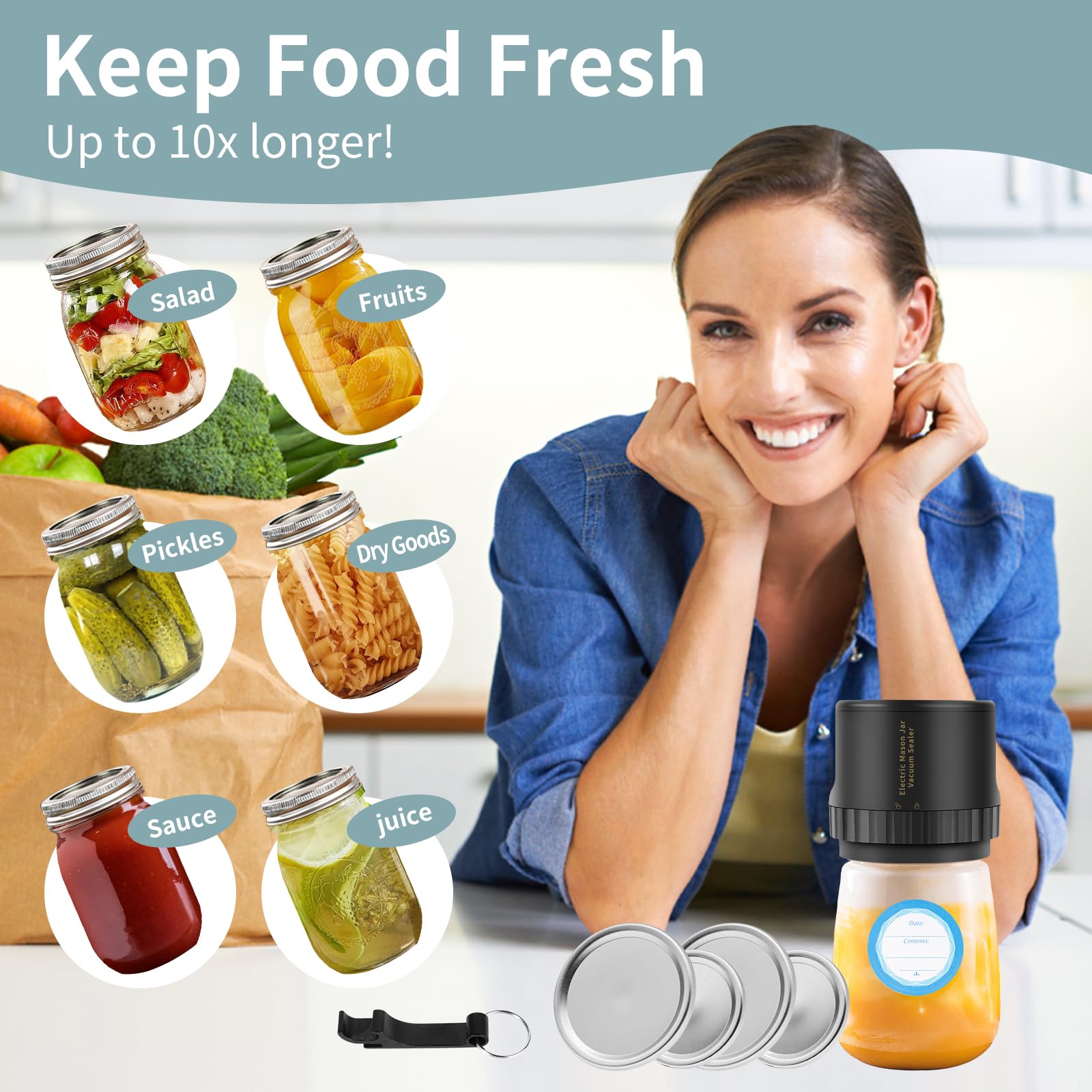Mason Genie™ Vacuum Sealer Kit - Wide Mouth & Regular Mouth Canning Lids for Food Preservation | Airtight Storage for Jars, Dry Goods & Meal Prep | Perfect for Home Canning, Pantry Organization & Long-Term Food Storage