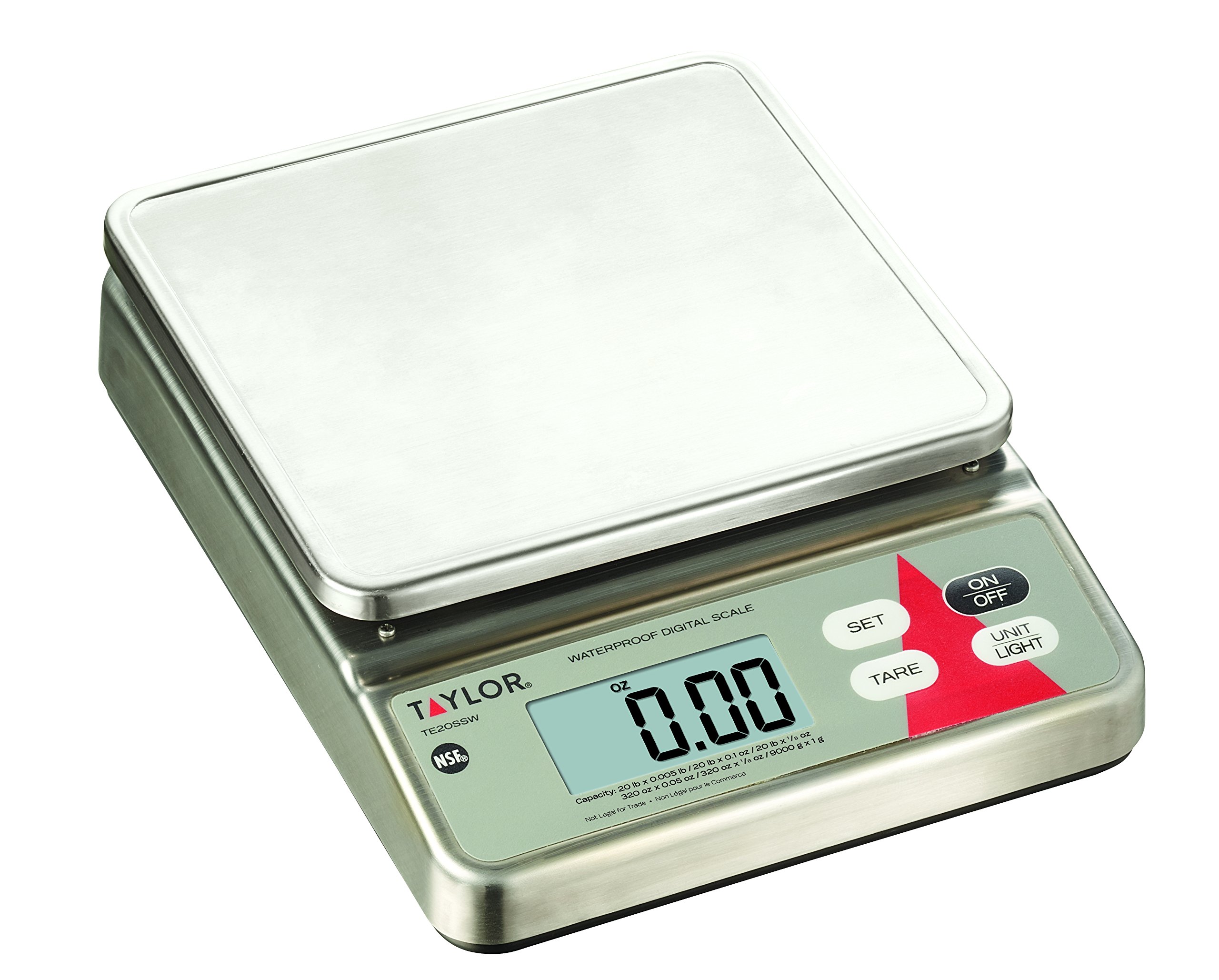 Taylor Precision TE20SSW Waterproof Digital Kitchen Scale for Portion Control - Accurate Food Weighing for Cooking, Baking, and Meal Prep - Stainless Steel Platform with Rubber Silicone Feet