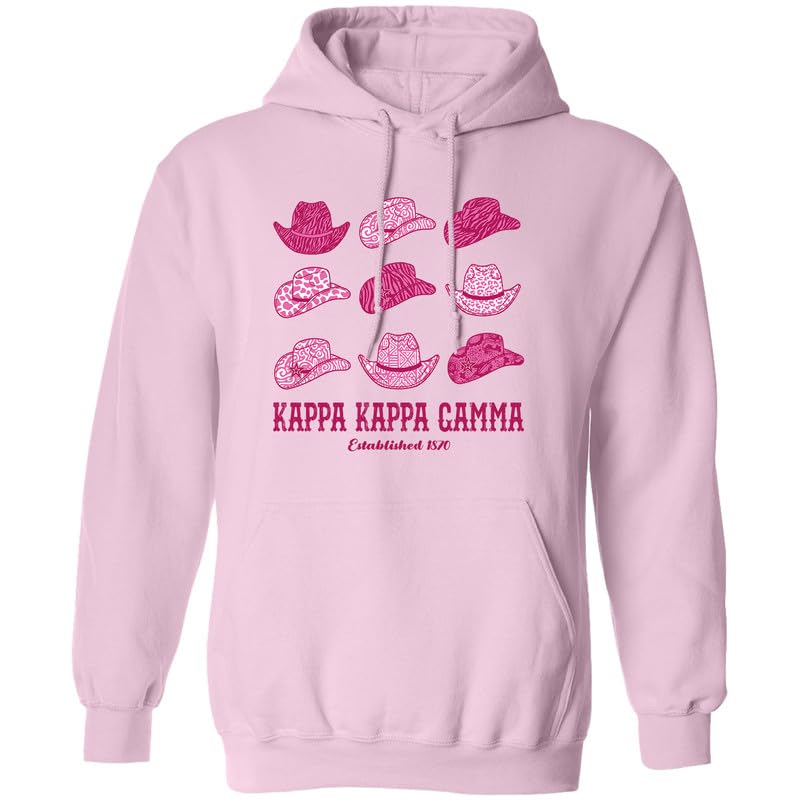 Kappa Kappa Gamma Hoodie | Vintage Greek Letter Sweatshirt with Cowgirl Hat Design - Perfect for Sorority Events, College Game Days & Western-Themed Parties