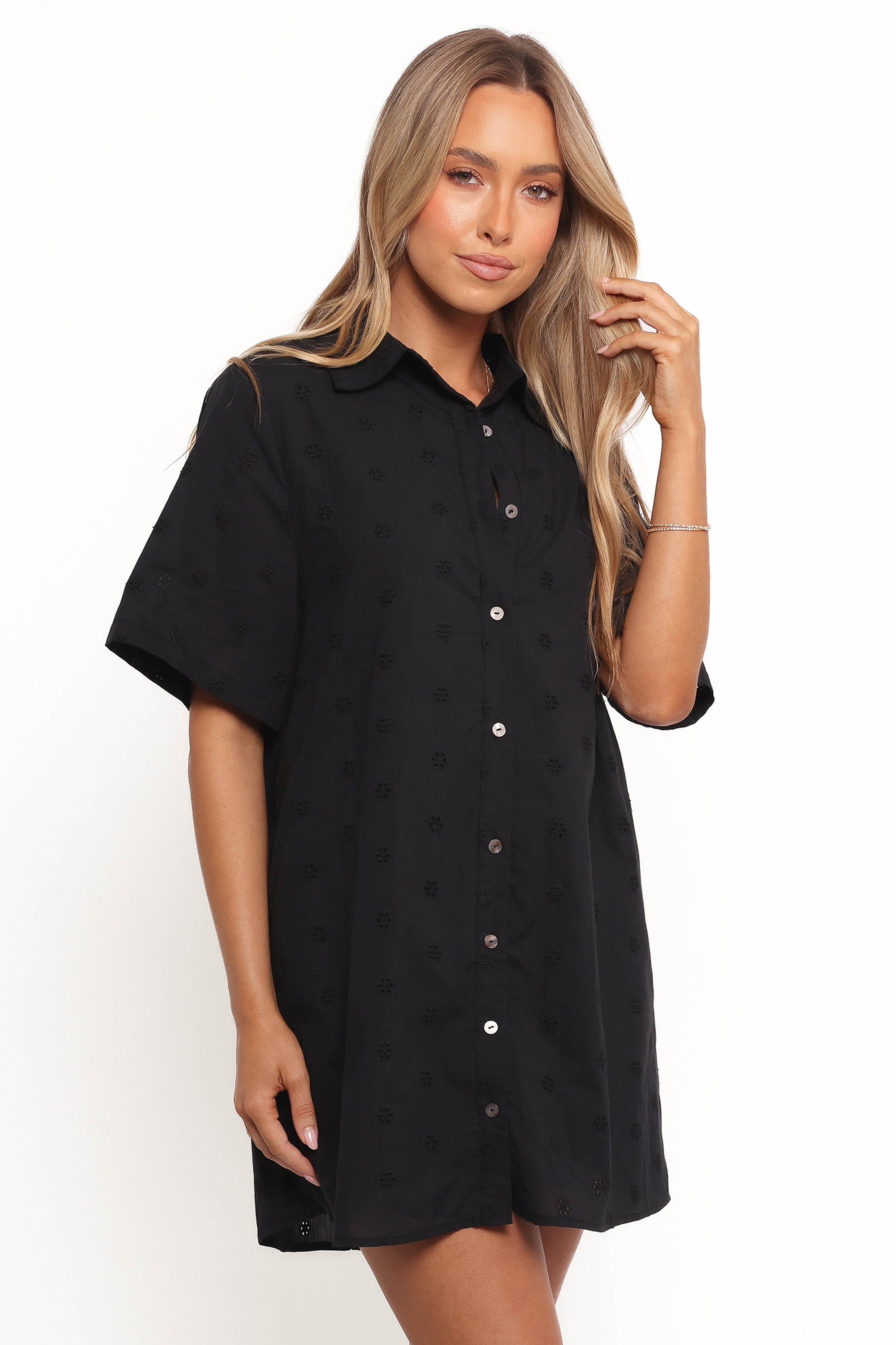 Grady Collared Shirt Dress for Women - Black Button Down Tunic Dress with Long Sleeves | Perfect for Office Wear, Casual Outfits & Spring Fashion