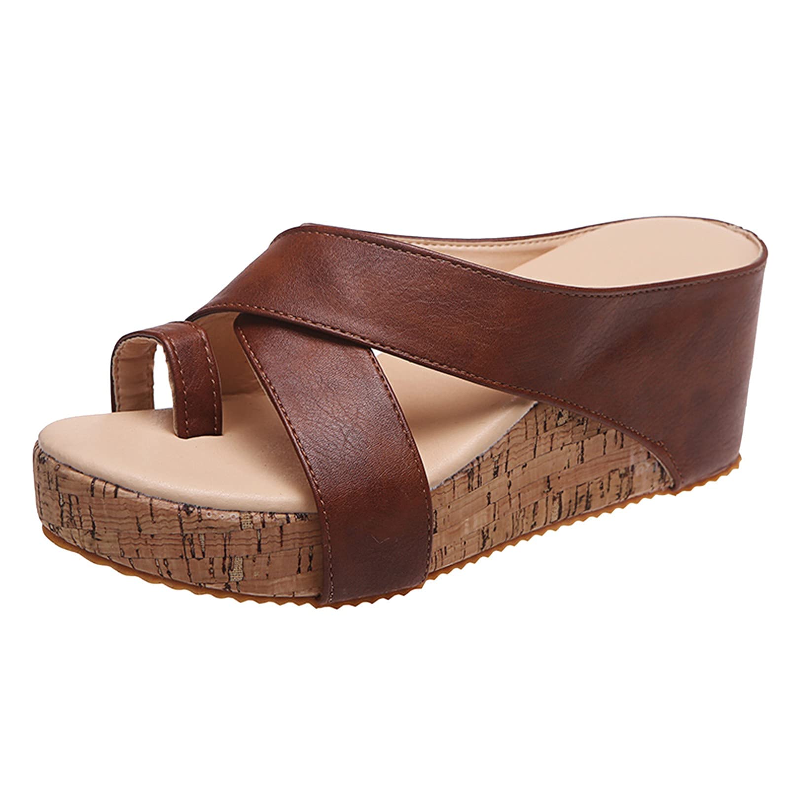 Women's Chunky Platform Wedge Sandals - Comfortable Bunion Corrector & Toe Ring Clogs - Casual Walking & Beach Shoes for Summer Outfits, Vacation & Daily Wear
