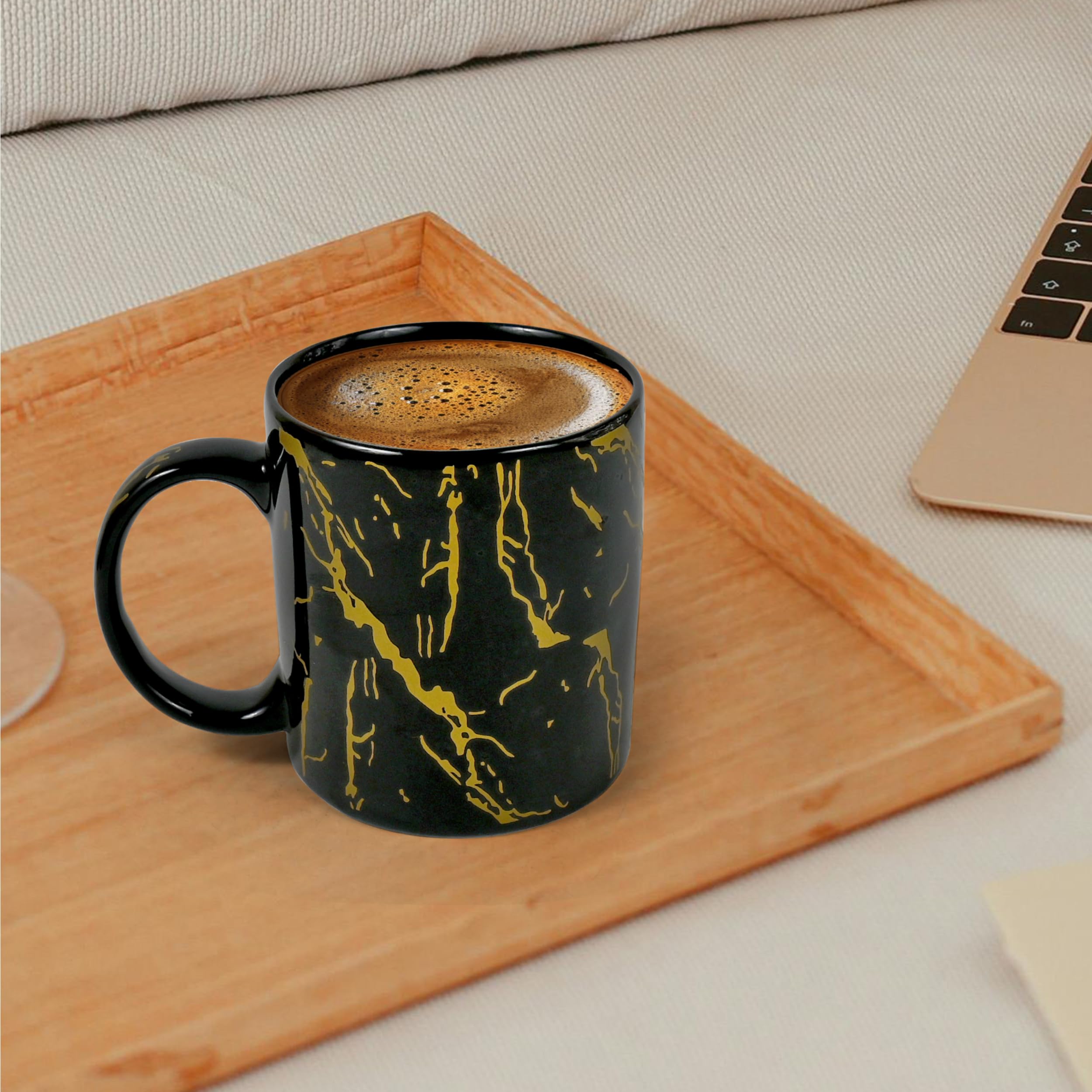 Premium TELVER Ceramic Black Copper Pipe Coffee Mug - 375ml, Microwave & Dishwasher Safe - Ideal for Coffee, Tea, Latte, Cappuccino - Perfect for Home, Office, or Gifts (Single Mug)