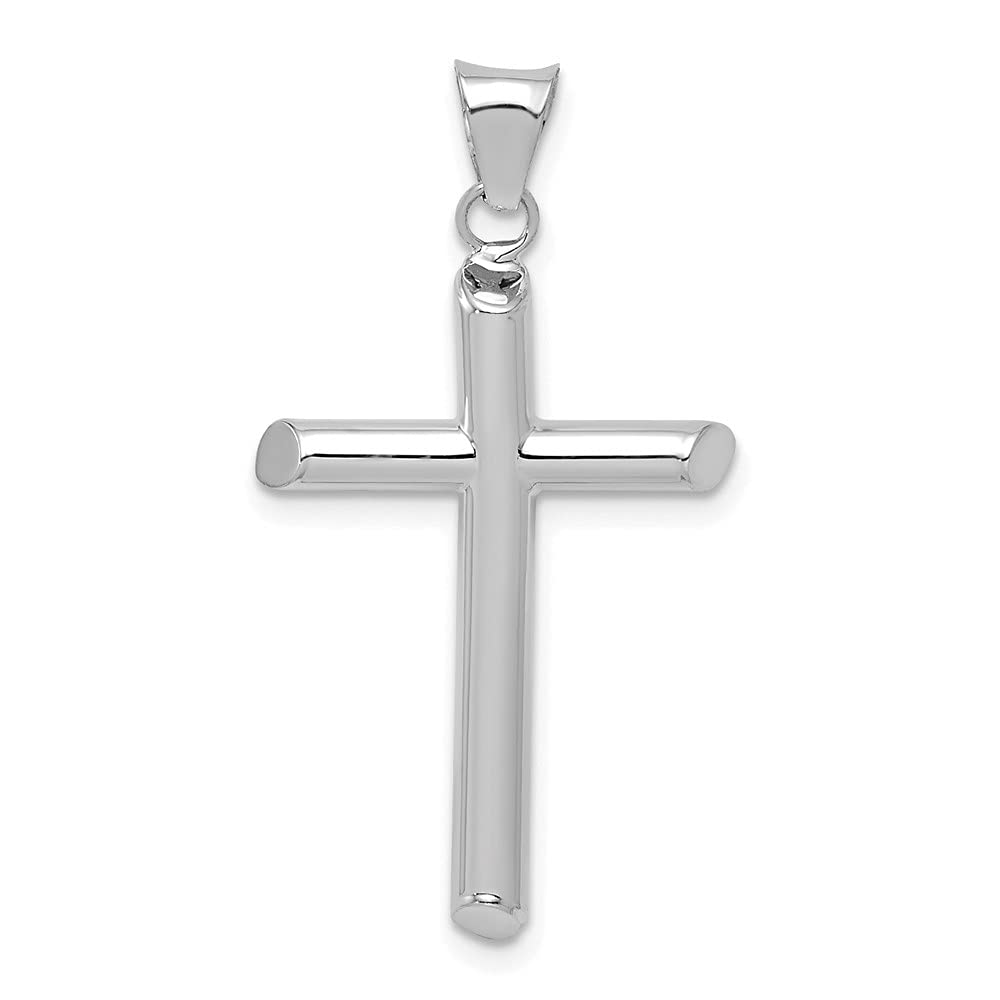 14K White Gold Polished Tube Religious Cross Pendant Necklace for Women - Elegant Faith Jewelry Gift for Baptism, Confirmation & Daily Wear