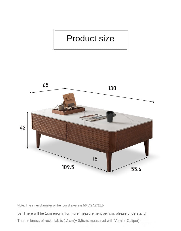 Handcrafted Black Walnut Coffee Table with Natural Slate Top - Rustic Modern Living Room Furniture for Home Decor