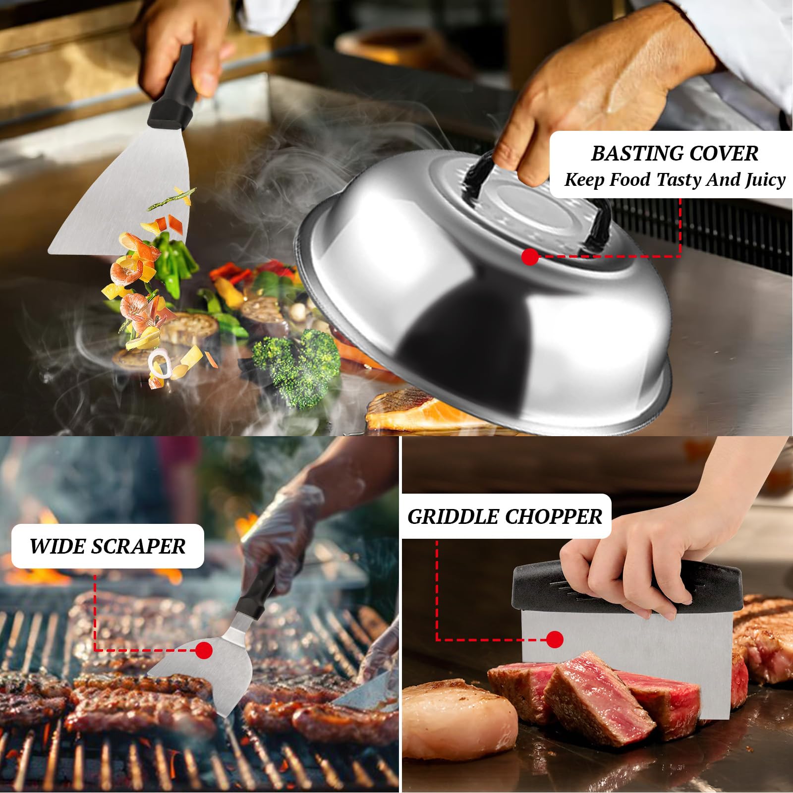 29PCS Blackstone Griddle Accessories Kit - Premium Flat Top Grill Tools Set with Spatulas, Burger Press, Basting Cover & Scraper - Perfect for Camp Chef, Outdoor Cooking & BBQ Gifts for Men (Includes Carry Bag) - Ideal for Backyard Grilling, Camping & Tailgating Parties