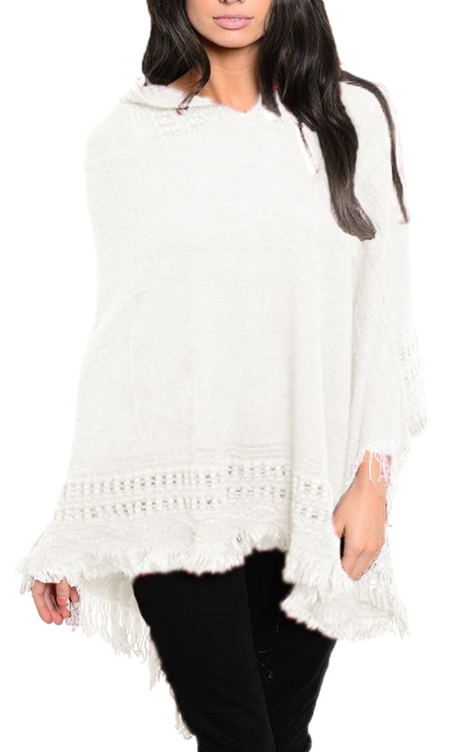 Cozy Women's Crochet Hooded Poncho Shawl with Fringe - Warm Winter Wrap for Outdoor Activities, Travel & Casual Wear