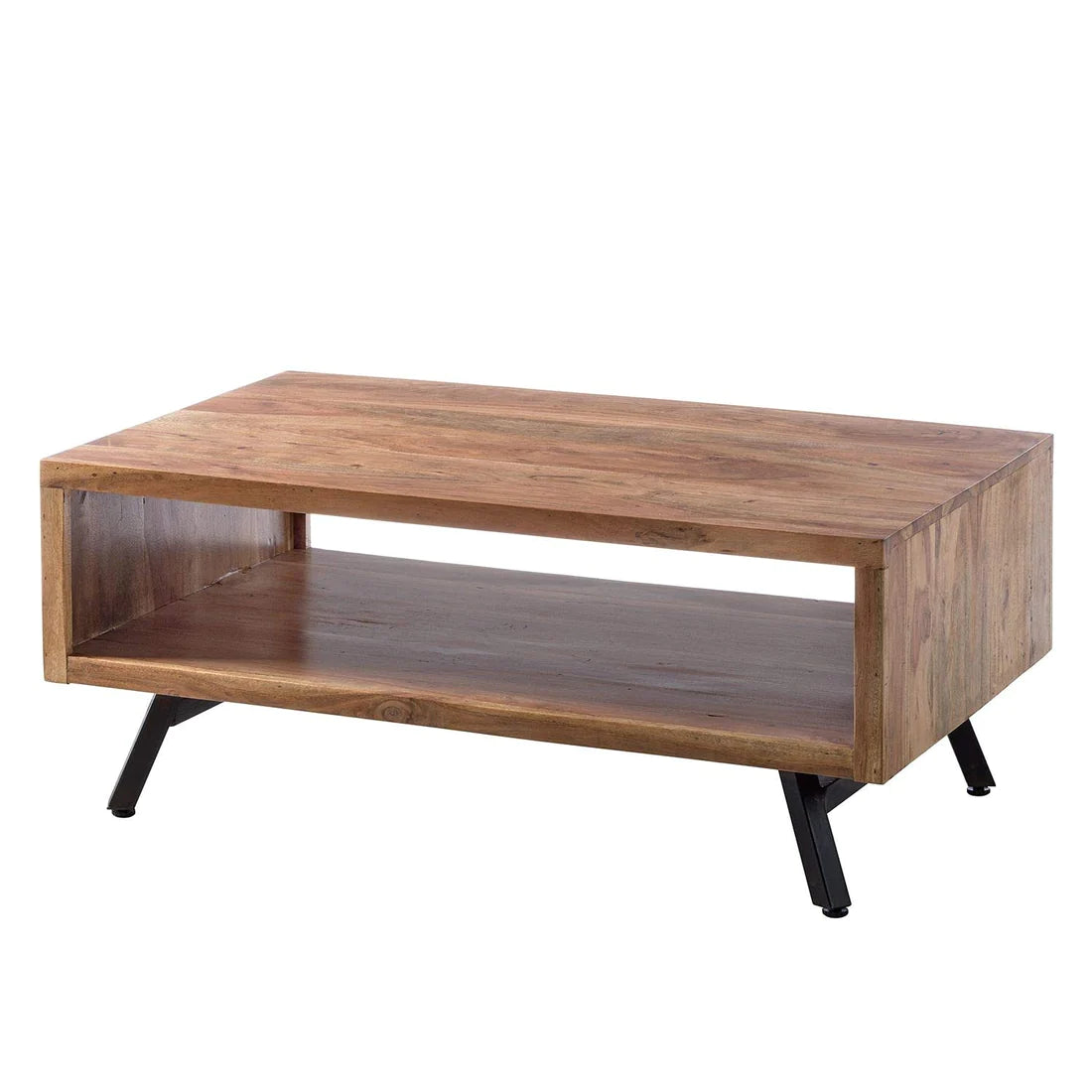 Gfine Solid Acacia Wood & Iron Coffee Table 86x45x45cm - Modern Living Room Furniture for Home & Office Decor