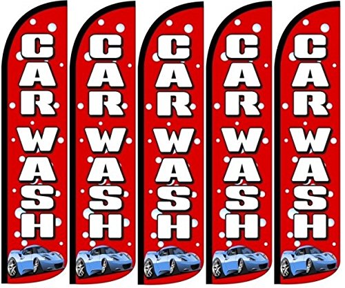 CARWASH RED King Swooper Windless Flag - Premium Car Wash Advertising Flag (5+1 Free Bonus) - Perfect for Car Wash Businesses, Auto Detailing Shops & Gas Station Promotions