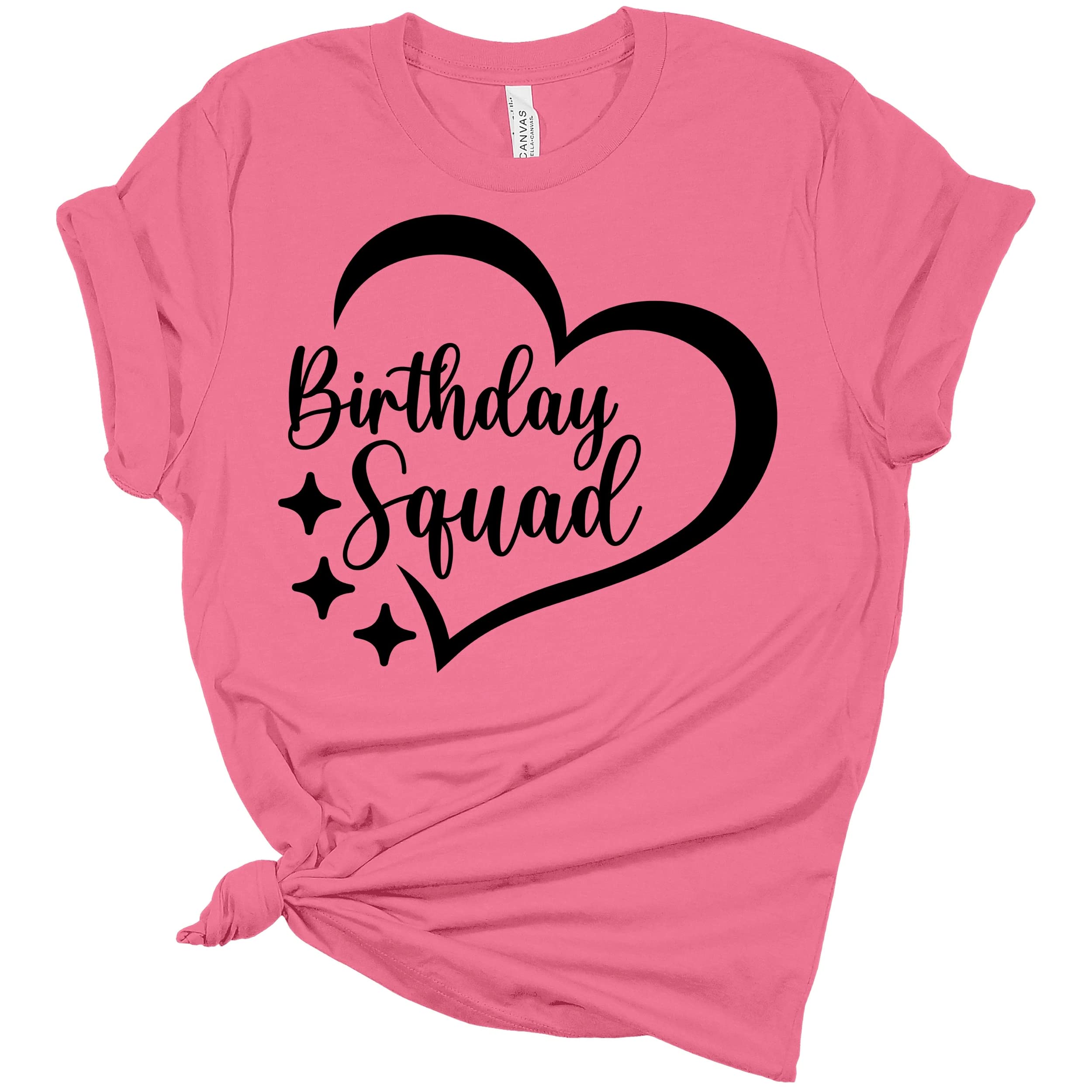 Birthday Squad Heart Graphic Print Women's Birthday Party T-Shirt - Perfect for Birthday Celebrations, Girls' Night Out & Special Occasions