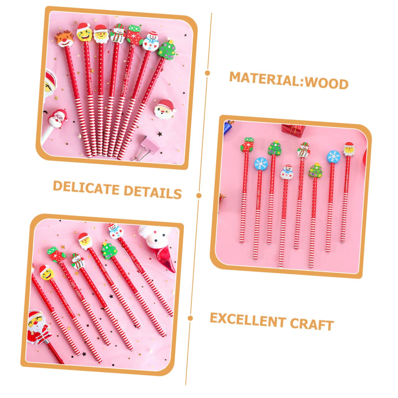 VILLCASE 15pcs Colorful Christmas Wooden Pencils - Festive Writing & Drawing Supplies for School, Office & Holiday Gift Giving