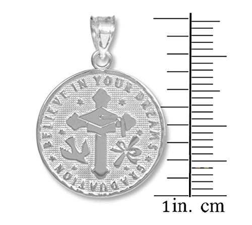 10K White Gold Reversible Graduation Medallion Charm Pendant Necklace - Perfect for Graduation Gifts, Commencement Ceremonies & Academic Achievements