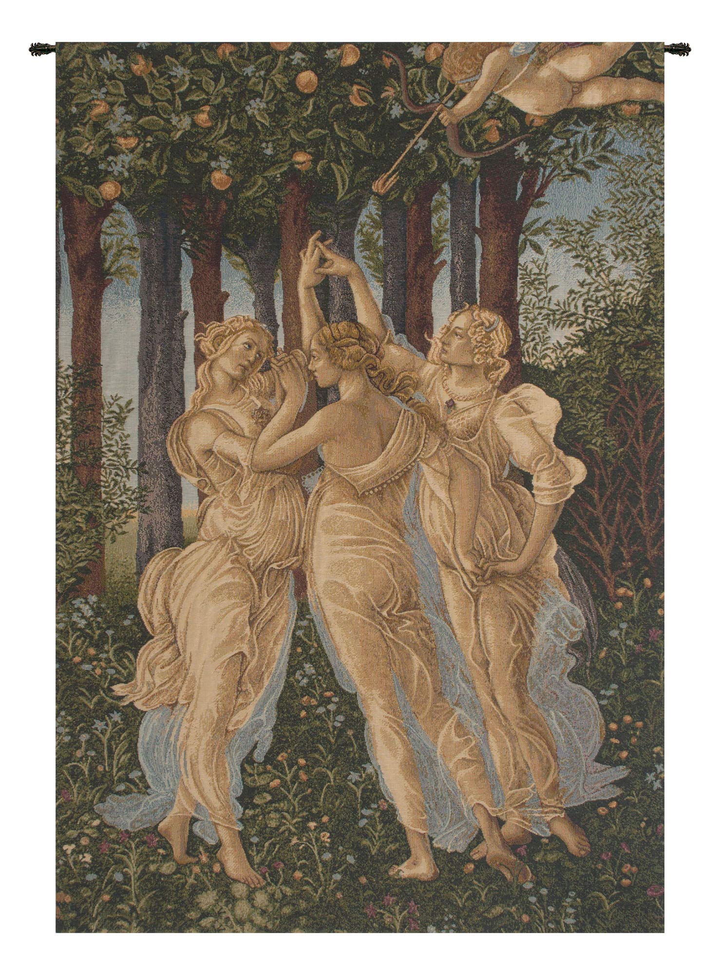 Charlotte Home Furnishings Tre Grazie Italian Tapestry Wall Hanging 38x26 Inch - Botticelli Inspired Viscose Cotton Polyester Blend Wall Art for Living Room, Bedroom & Office Decor