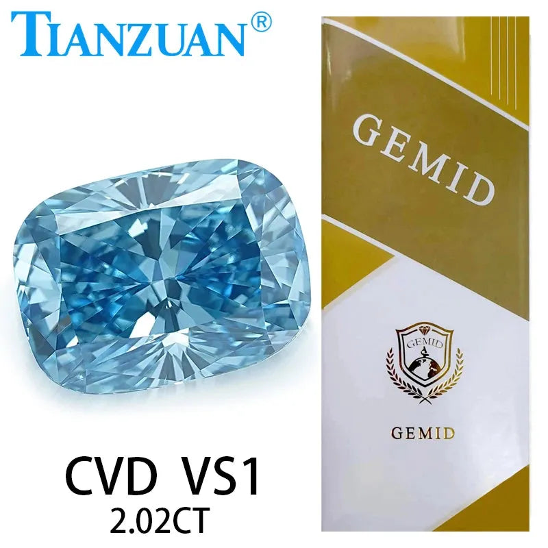 1ct VS1 Lab Grown CVD Diamond - Antique Cushion Cut Fancy Vivid Blue Loose Gemstone (2EX Cut, GEMID Certified) | Perfect for Engagement Rings, Custom Jewelry & Collector's Pieces