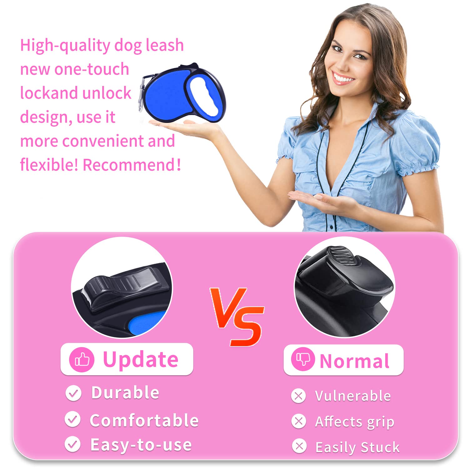 Retractable Dog Leash for Small & Medium Dogs - 16ft Strong Nylon Tape with One-Hand Lock, Tangle-Free 360° Design & Anti-Slip Handle - Perfect for Walking, Training & Outdoor Adventures (Navy Blue Gift Package)