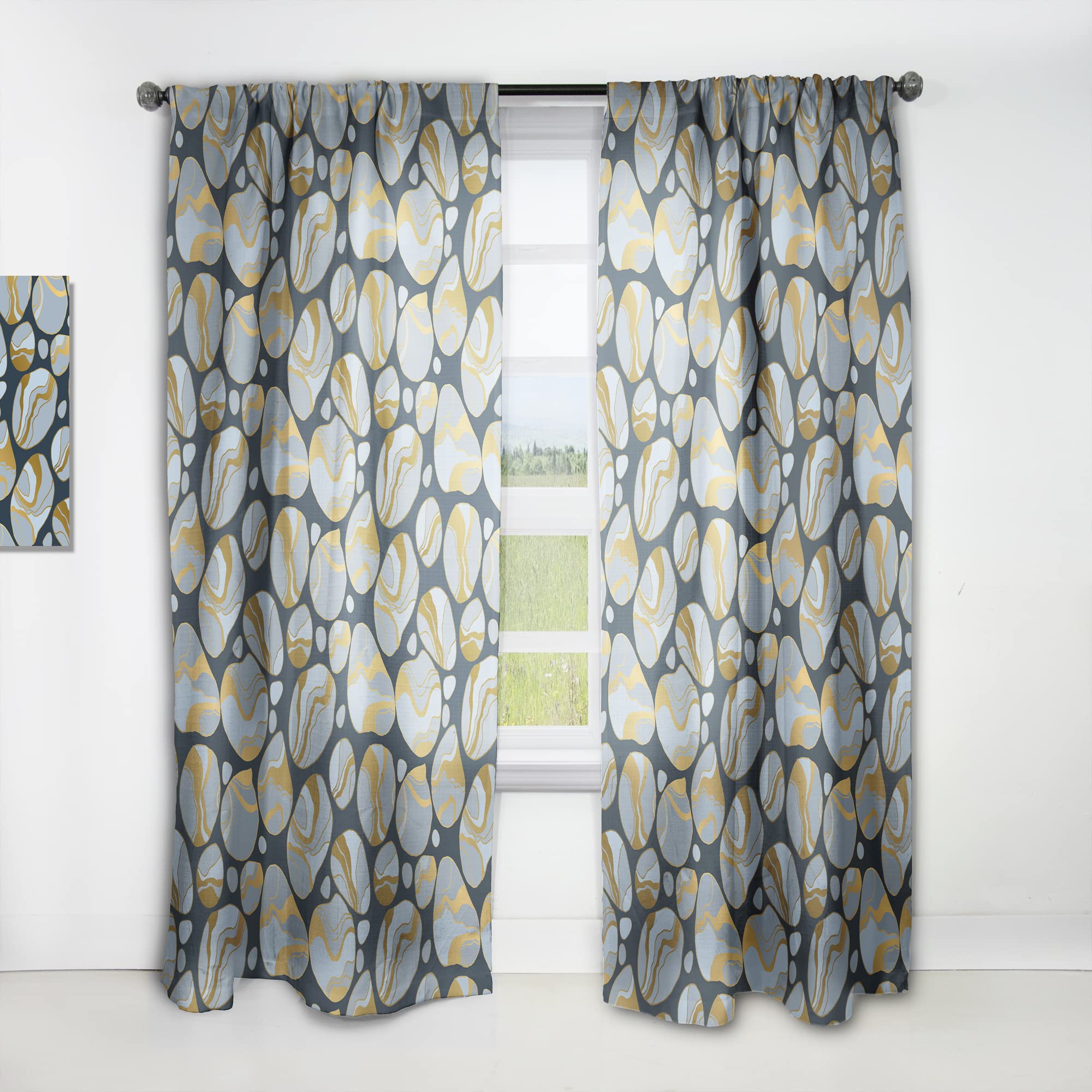 DesignQ Golden Marble Thermal Insulated Curtains - Single Panel 52x84 - Elegant Drapes for Bedroom & Living Room - Perfect for Energy Saving & Home Decor