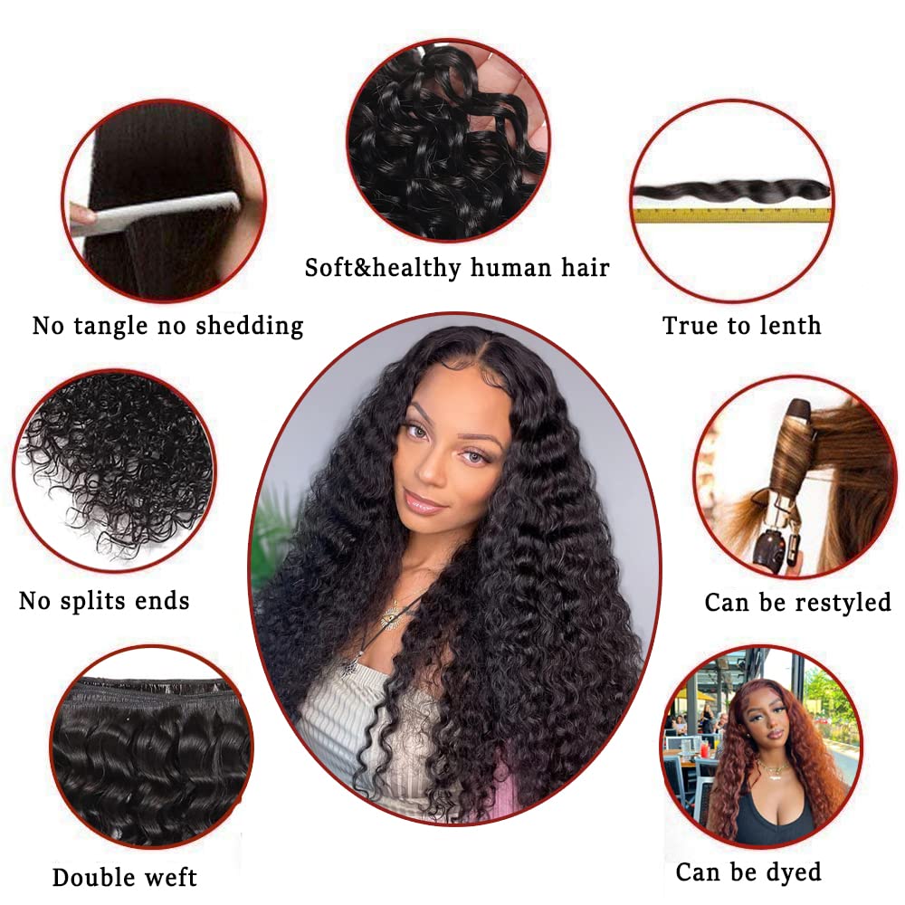22 24 26 Inch Water Wave Human Hair Bundles - 10A Grade Wet & Wavy Weave Hair Extensions for Black Women (Natural Color) | Perfect for Protective Styles, Weddings & Everyday Glam