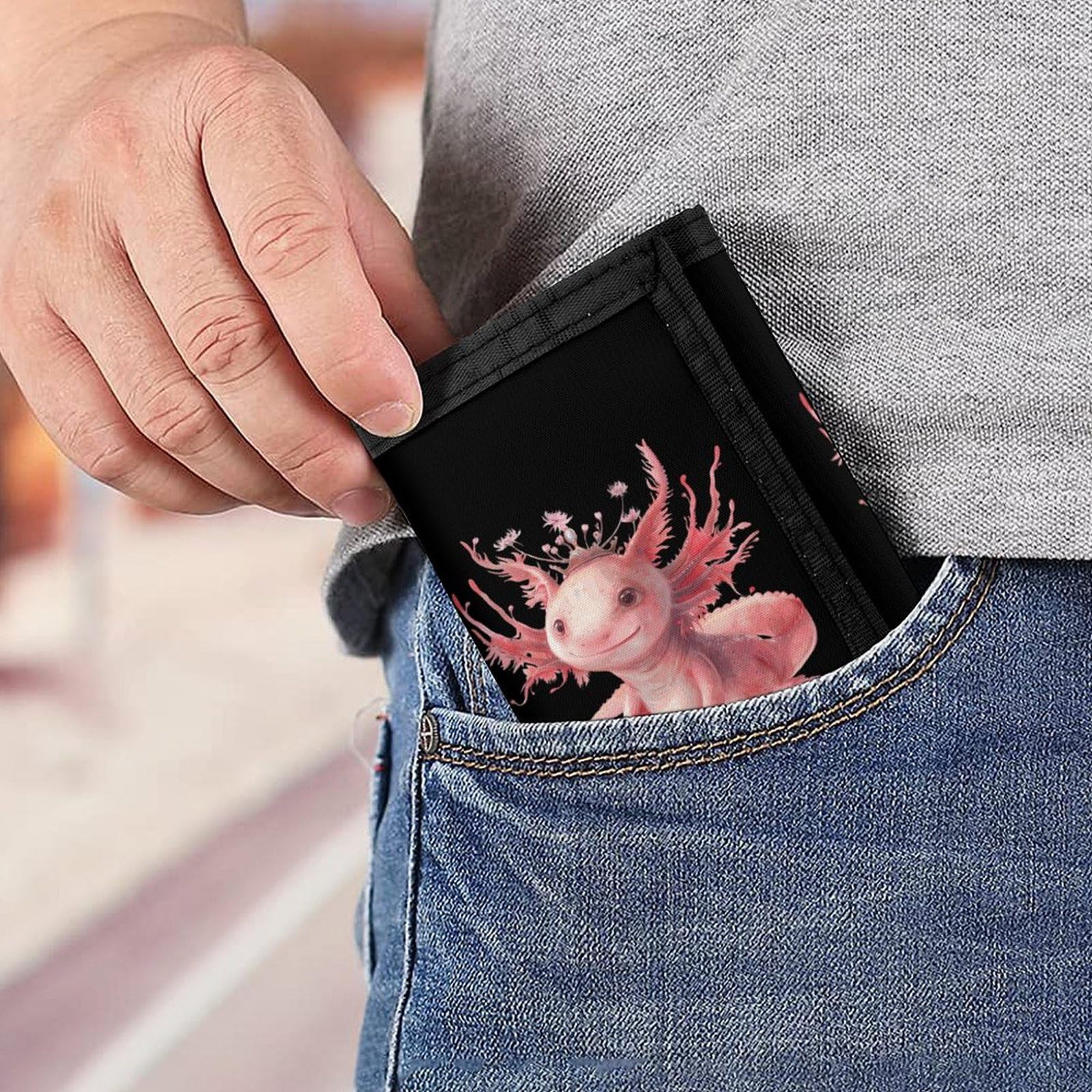 Cute Axolotl with Crown Slim Trifold Wallet - Front Pocket Credit Card Holder with ID Window - Perfect Gift for Men & Women - Ideal for Travel, Work, and Everyday Use