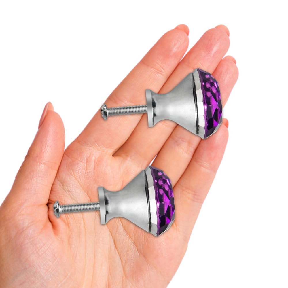 10 PCS Crystal Glass Cabinet Knobs 30mm Diamond Shape - Purple Drawer Pull Handles with Screws for Kitchen, Dresser, Cupboard & Cabinets | Elegant Home Decor Upgrade for Bedroom, Bathroom & Office Furniture