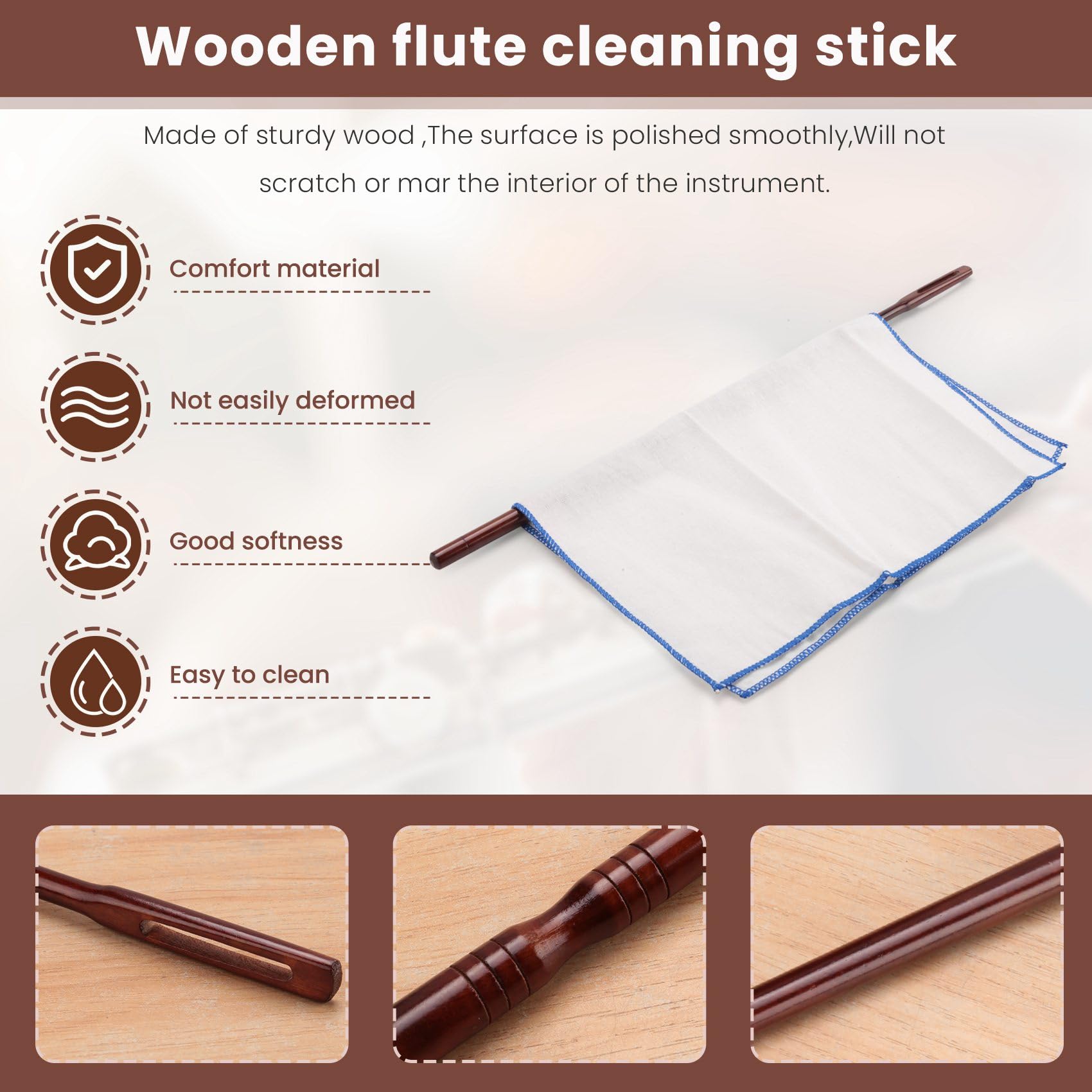 Wooden Flute Cleaning Kit with Rod & Cloth | Flute Care Accessories for Musicians