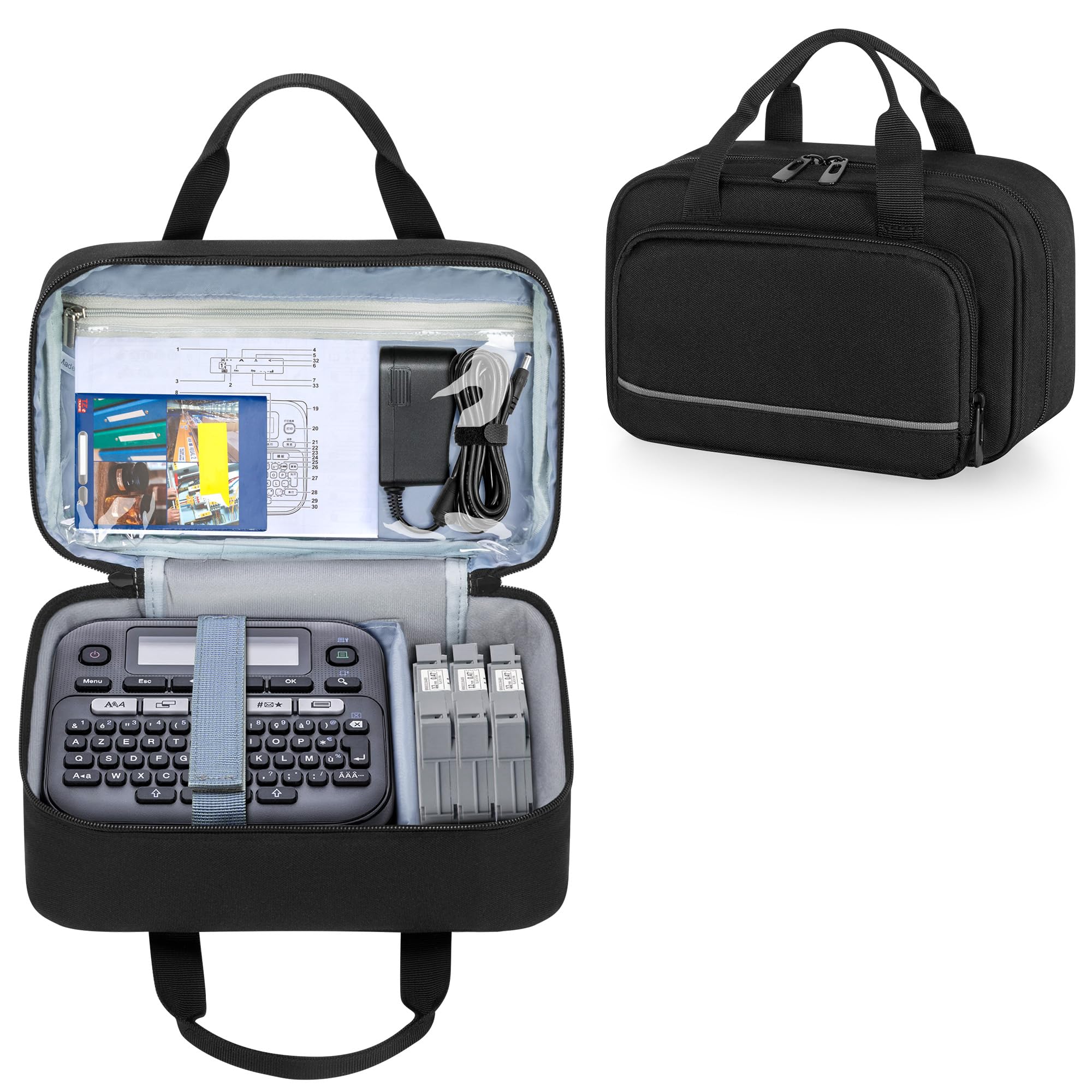 CURMIO Portable Carrying Case for Brother P-Touch PT-D220/PT-D210 Label Maker - Protective Storage Bag Organizer for Label Printer, Tapes, AC Adapter, Battery & USB Cable - Perfect for Office, Home & Travel Organization