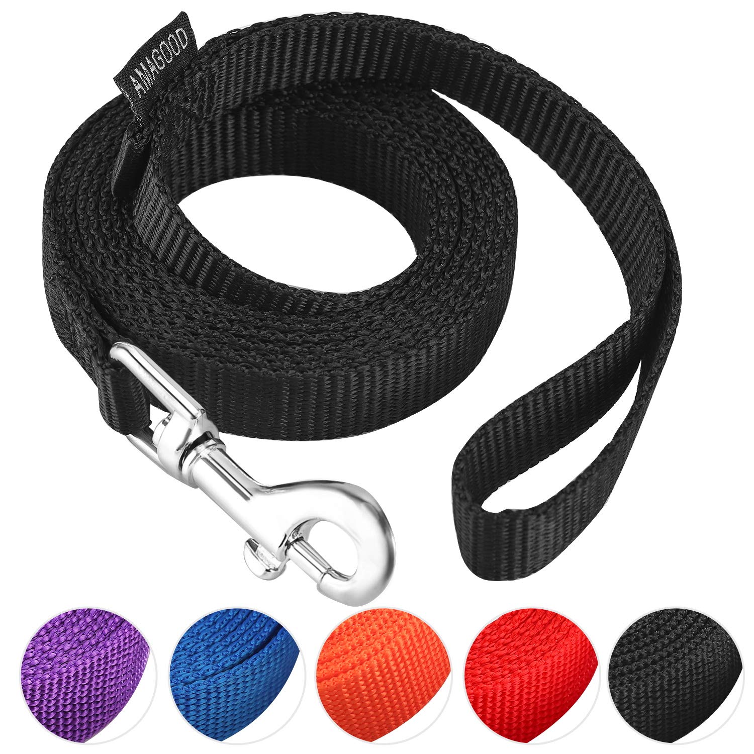 AMAGOOD 6 FT Heavy Duty Dog Leash for Small, Medium & Large Dogs - Strong Durable Traditional Style Pet Lead with Easy-Use Collar Hook (Black, 5/8