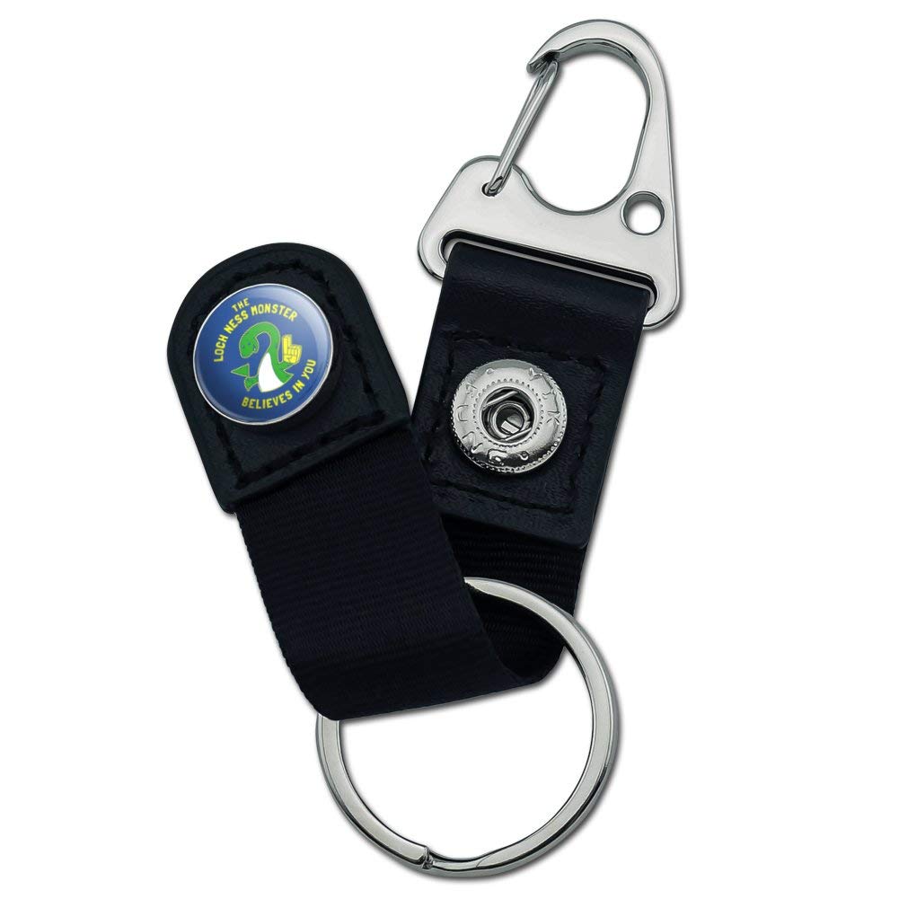 Funny Loch Ness Monster Keychain - 'Believes in You' Humor Gift with Leather Belt Clip & Carabiner - Perfect for Backpacks, Keyrings & Gifts