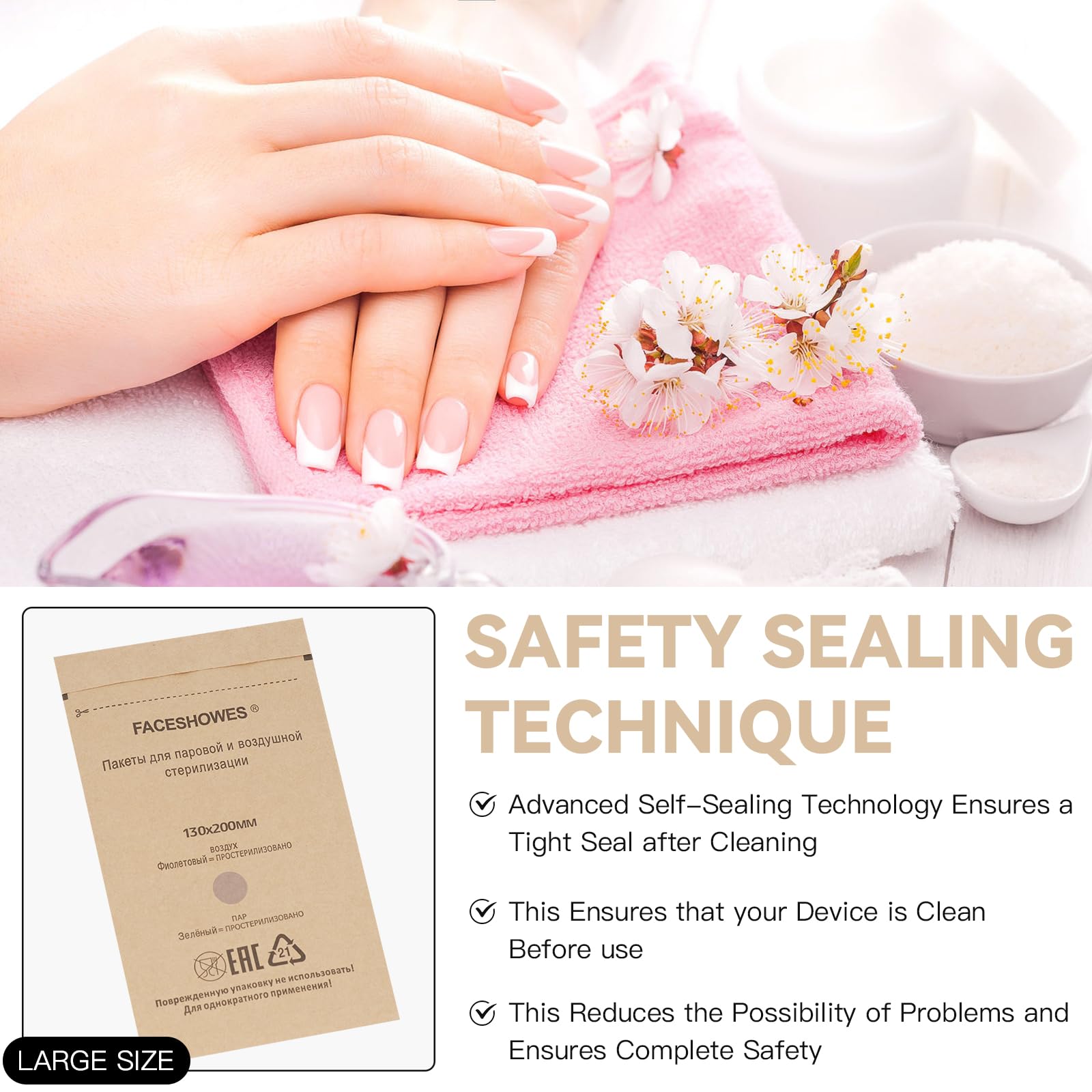 100PCS Self-Sealing Sterilization Pouches for Autoclave | Disposable Dry Heat Sterilizer Bags | Kraft Paper Cleaning Pouches for Nail Tools & Dental Instruments (100x200mm) | Ideal for Salon, Clinic & Tattoo Studio Use