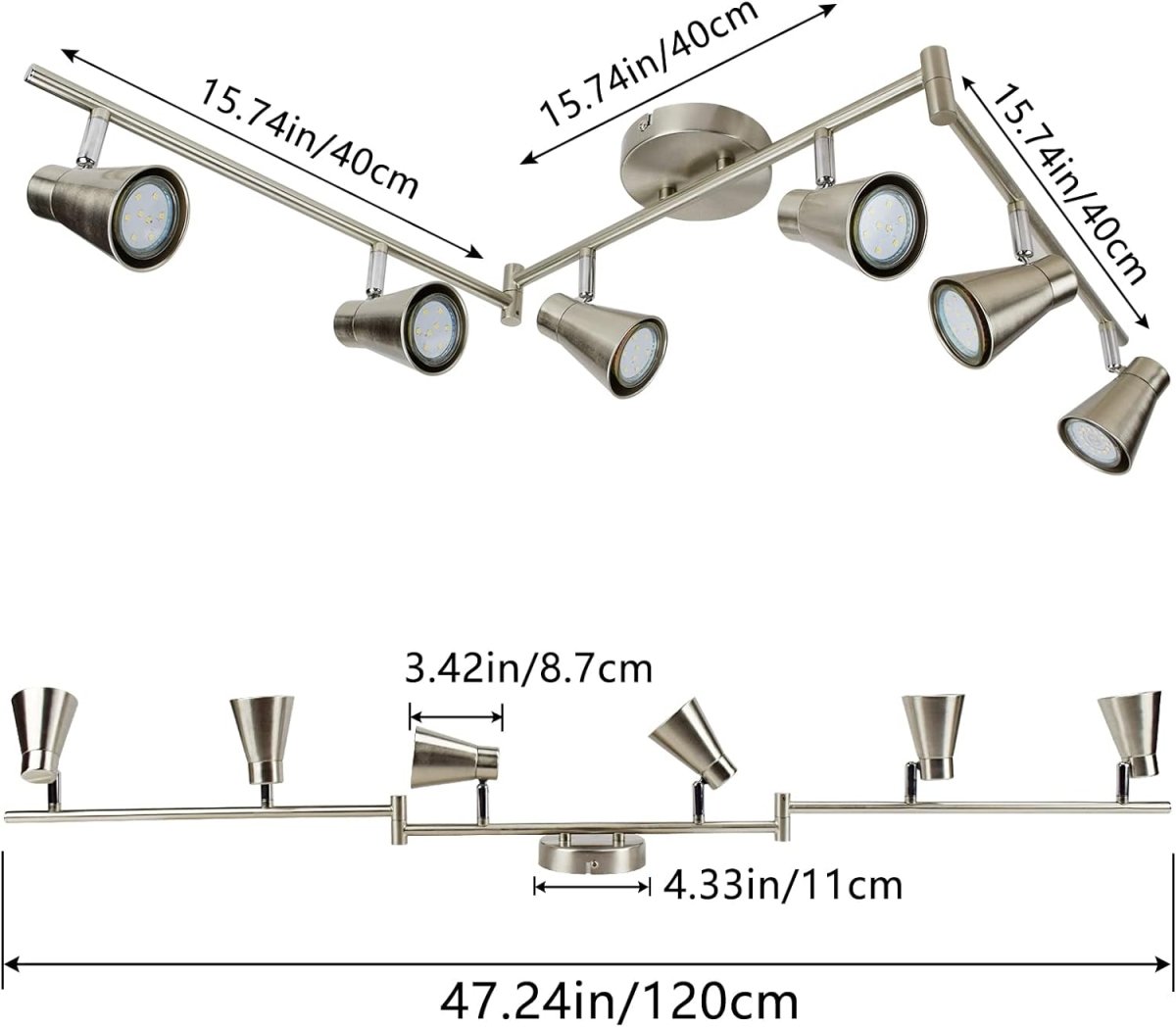 Modern LED Track Lighting Kit - 6 Adjustable Spotlights with Warm White Light, Flush Mount Ceiling/Wall Fixture for Kitchen, Dining Room, Hallway & Bedroom | Silver Finish | Energy-Efficient Home & Office Lighting Solution