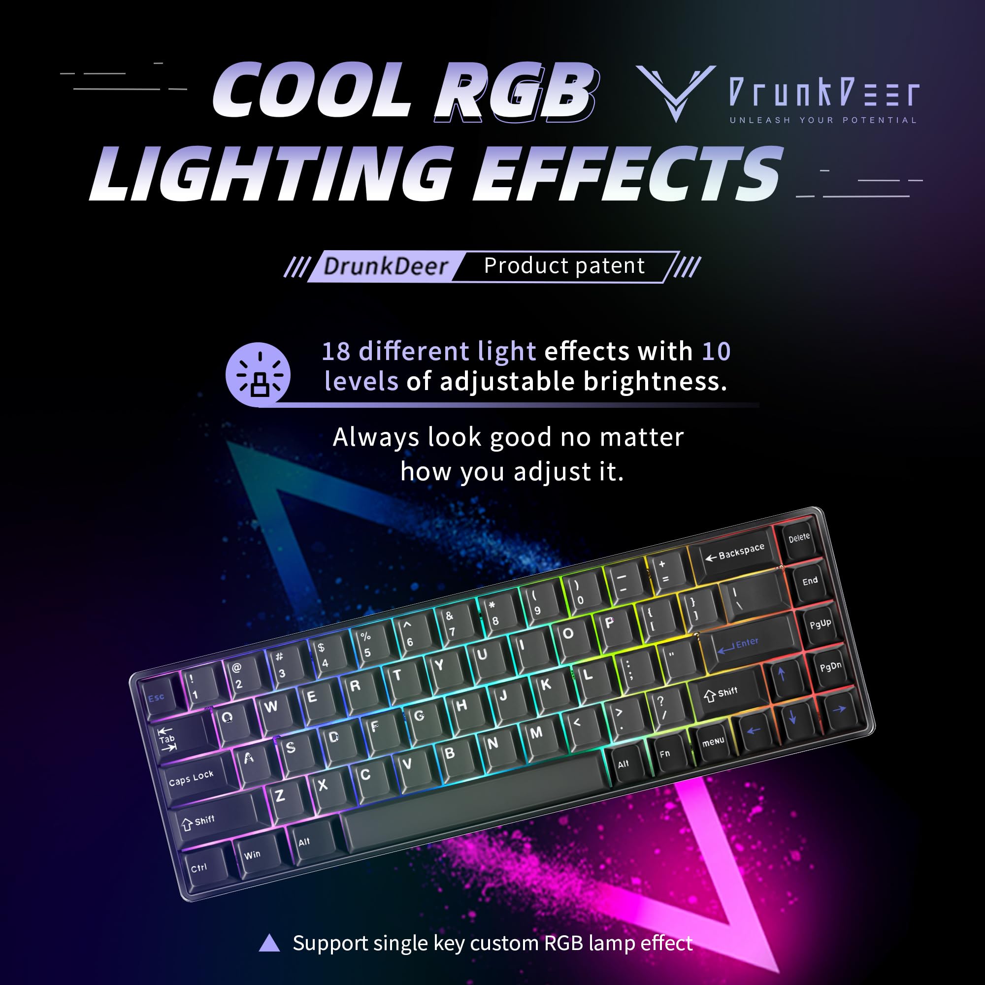 DrunkDeer G65 Rapid Trigger Mechanical Keyboard with Magnetic Switches - 65% Compact 68-Key Wired Gaming Keyboard, RGB Backlit, PBT Keycaps, Ghost Proof Black - Perfect for Competitive Gaming & Office Work
