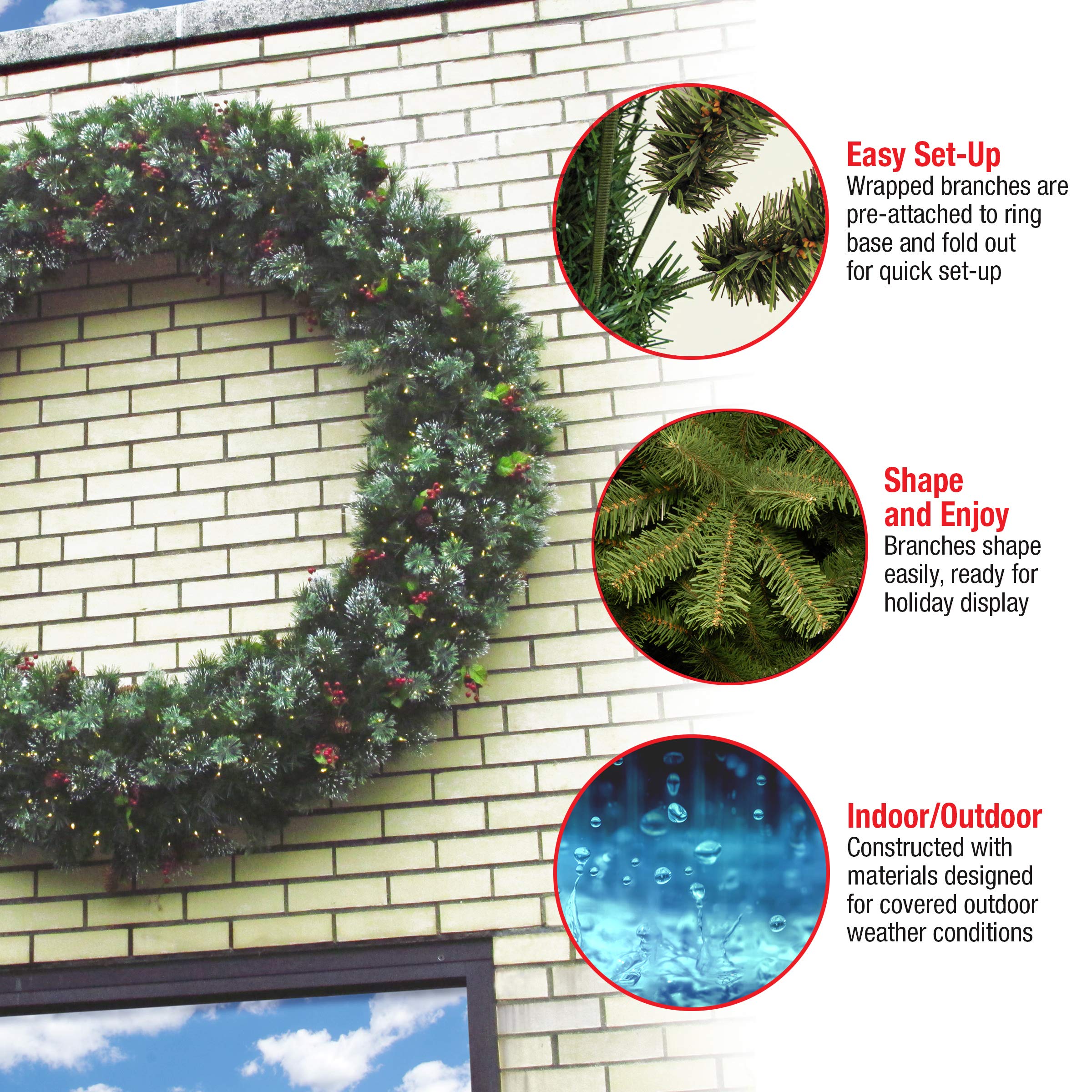 National Tree Company 60-Inch Pre-Lit Artificial Christmas Wreath - Wintry Pine with White LED Lights, Pine Cones, Berry Clusters & Frosted Branches | Holiday Decor for Front Door, Mantel & Christmas Tree Decorating