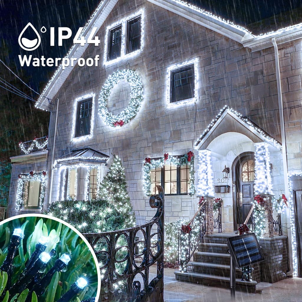JMEXSUSS 600LED Solar Powered Outdoor String Lights - 206.7ft Waterproof White Christmas Lights with 8 Lighting Modes | Perfect for Yard, Patio, Garden, Wedding, Party & Christmas Tree Decorations