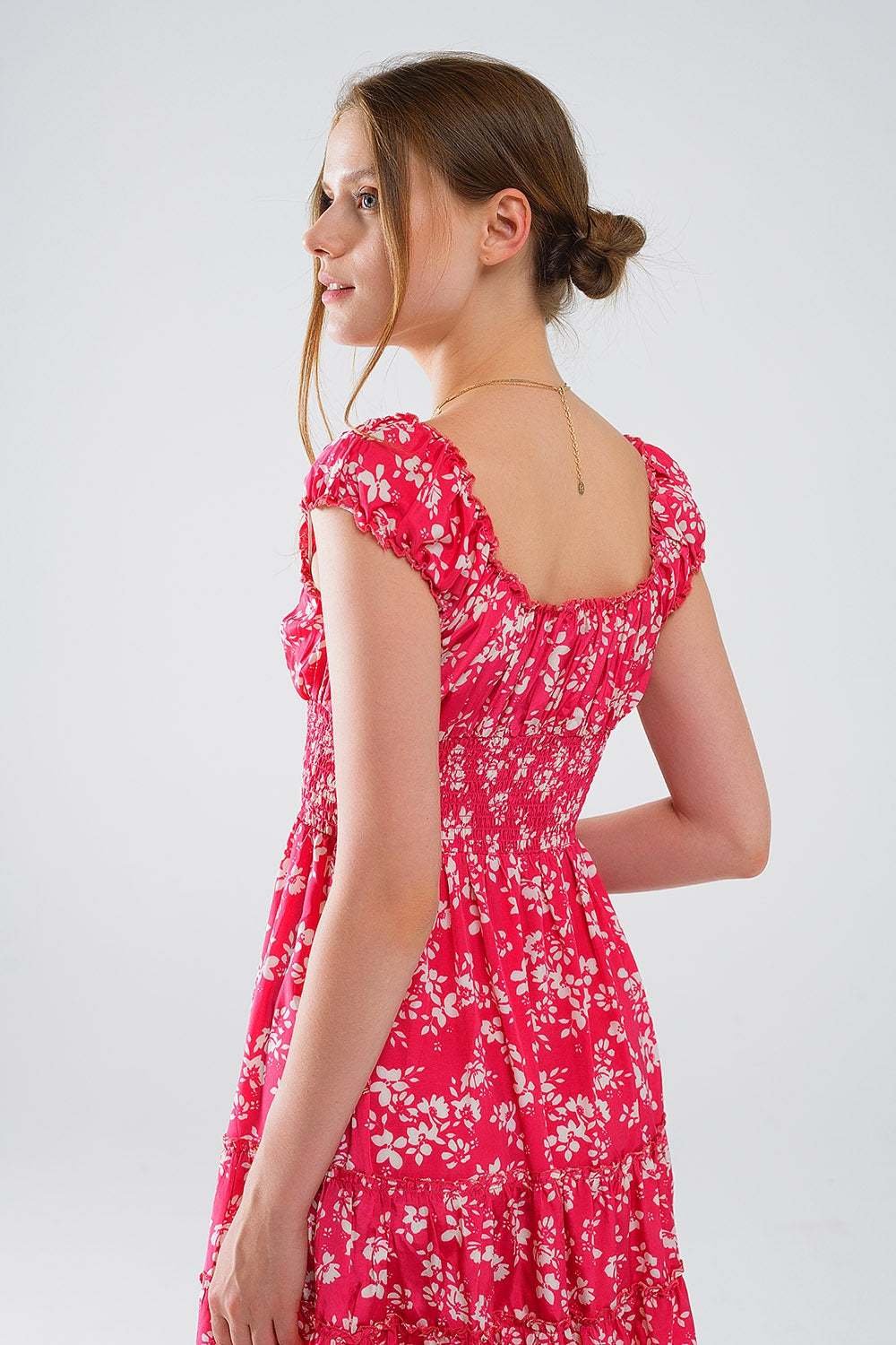 Women's Short Red Floral Print Robe with Elastic Waist - Perfect for Lounging, Spa Days & Relaxation at Home