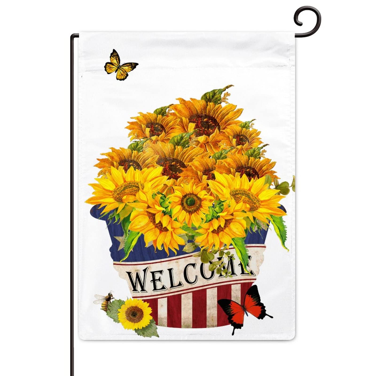 Double Sided Sunflower Welcome Garden Flag 28x40 Inches - Patriotic 4th of July & Memorial Day Decoration for Yard, Patio, Outdoor Party | American Independence Day Banner for Home & Garden Decor