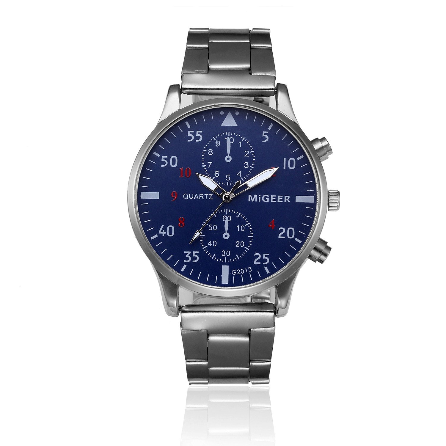COOKI Men's Wrist Watch - Fashion Big Face Digital & Analog Quartz Watch with Stainless Steel Band - Waterproof Business Dress Watch for Office, Formal Events & Daily Wear