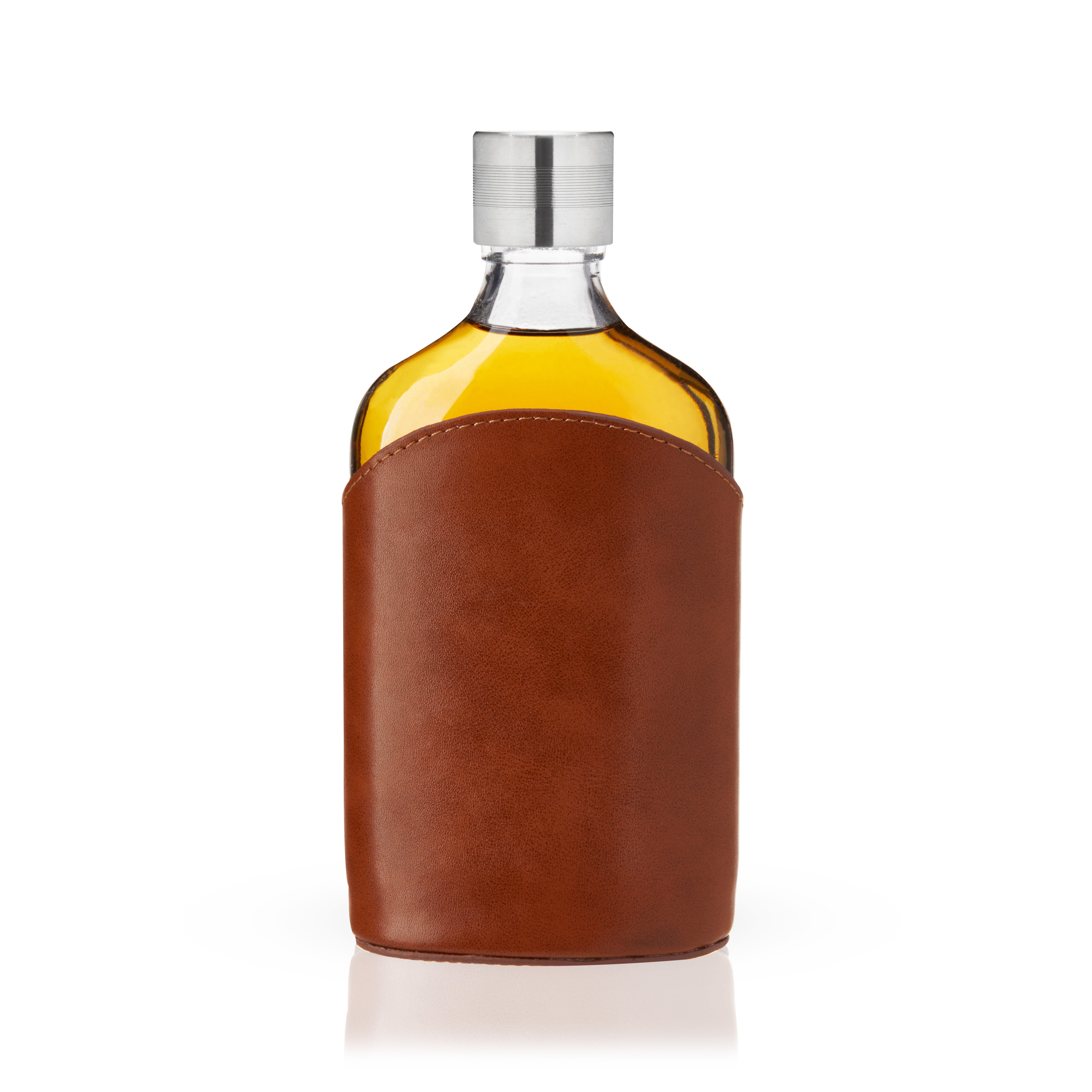 Premium Parker Leather Wrapped Glass Flask - Elegant Stainless Steel Liquor Bottle for Whiskey, Bourbon & Scotch - Perfect for Outdoor Adventures, Camping & Gifts
